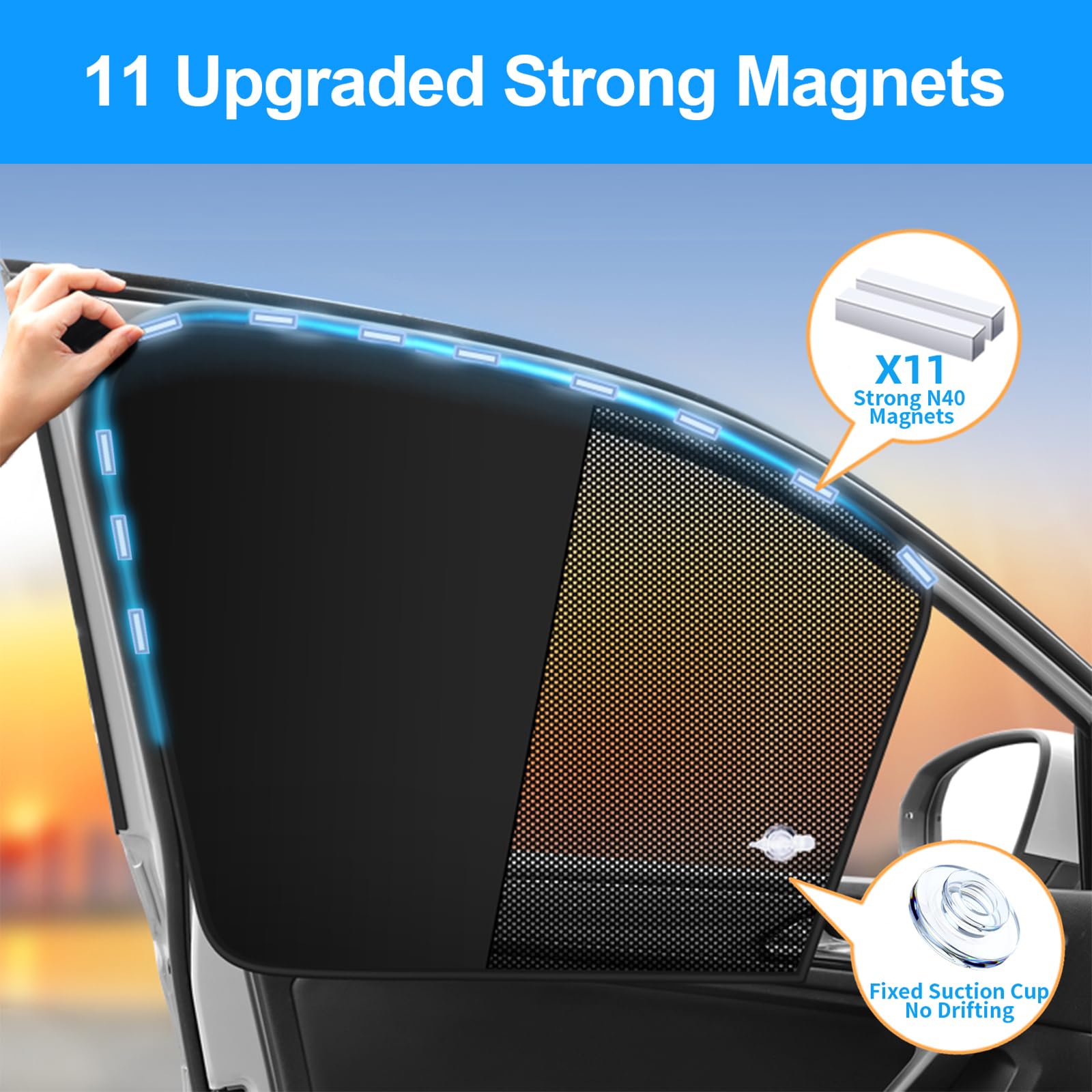 Car Window Shades for Side Window Magnetic Half Blackout & Half See-Through Driver Window Sun Shade Universal for Most Cars for