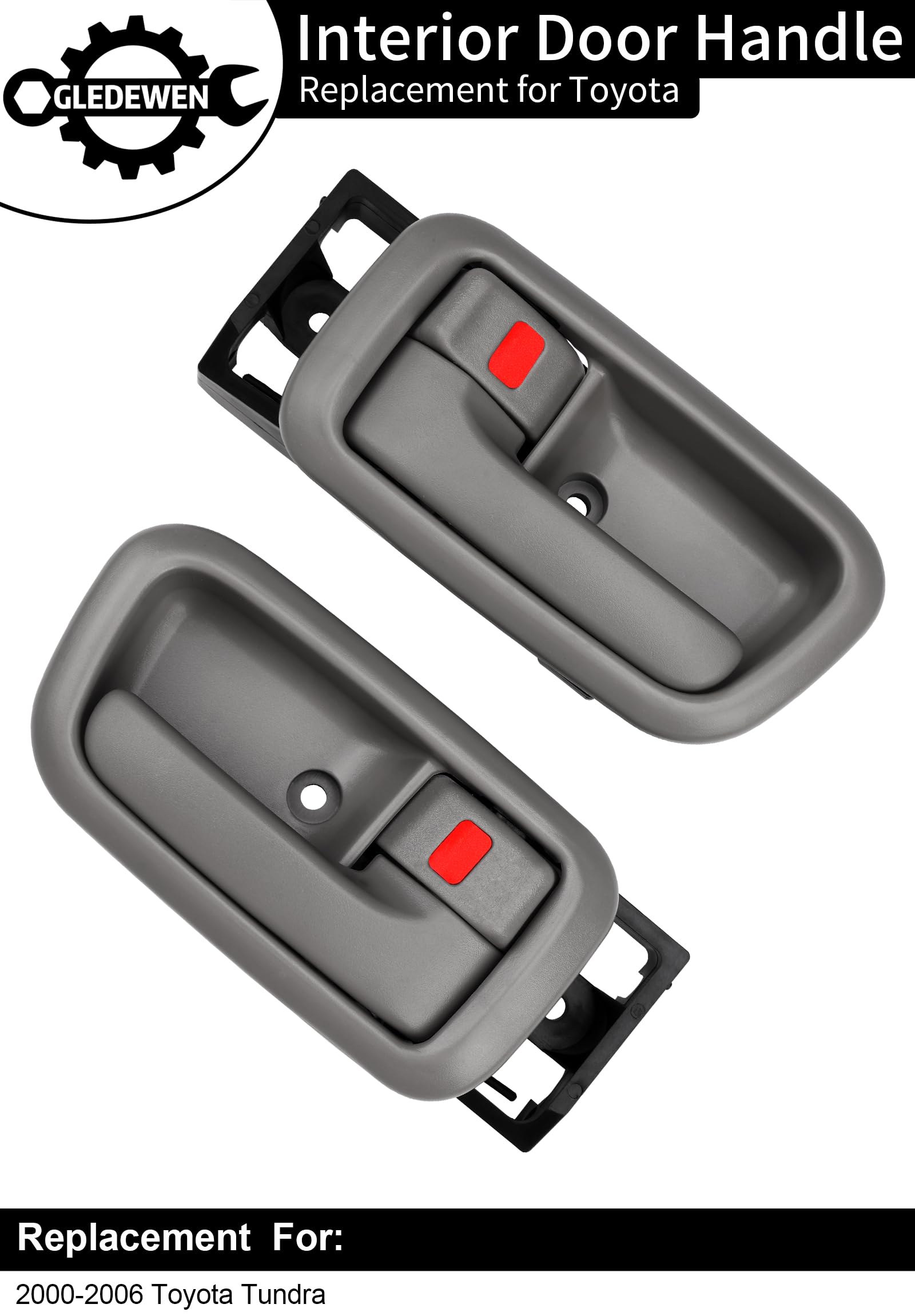 Interior Door Handles W/ Bezel (Pair), Compatible with 2000 2001 2002 2003 2004 2005 2006 Toyota Tundra, Gray, Front Left Driver