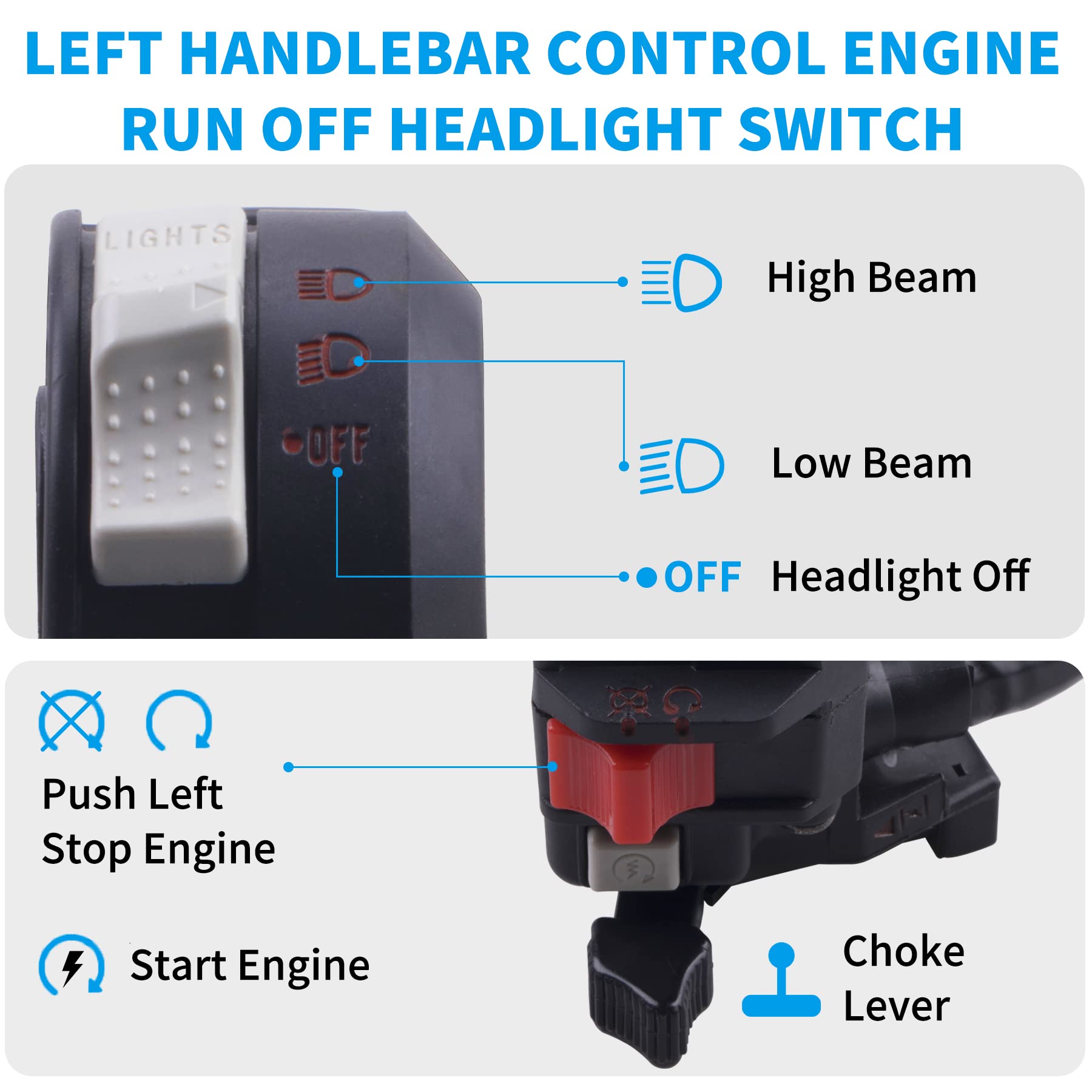 JINGKE Left Handlebar Control Engine Start Run Off Headlight Switch and SwitchStarter Solenoid Relay for Yamaha ig Bear 250 400