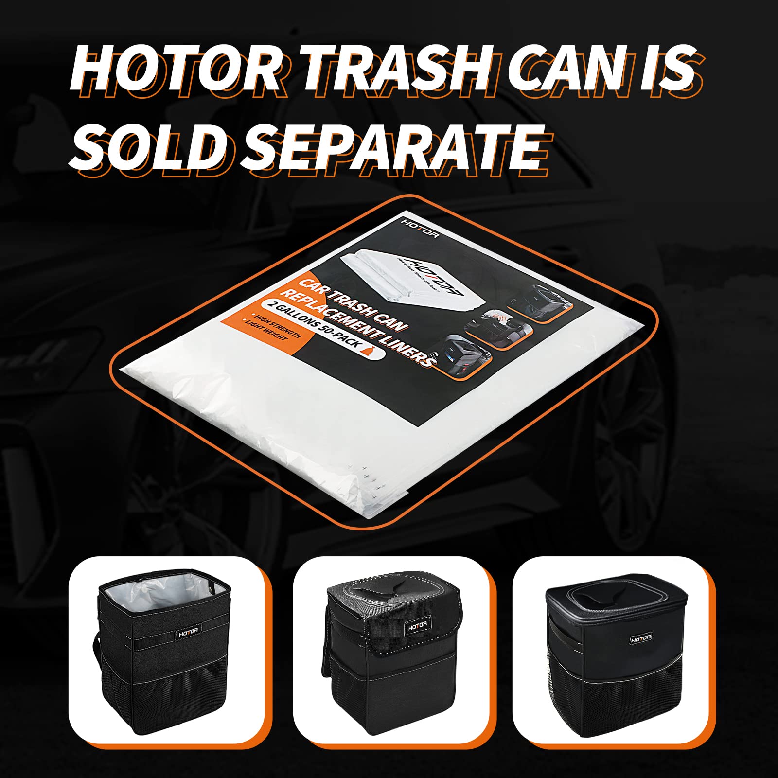 Hotor Car Trash Bags, Liner Refills (50-Pack), (Trash Can Is Not Included)