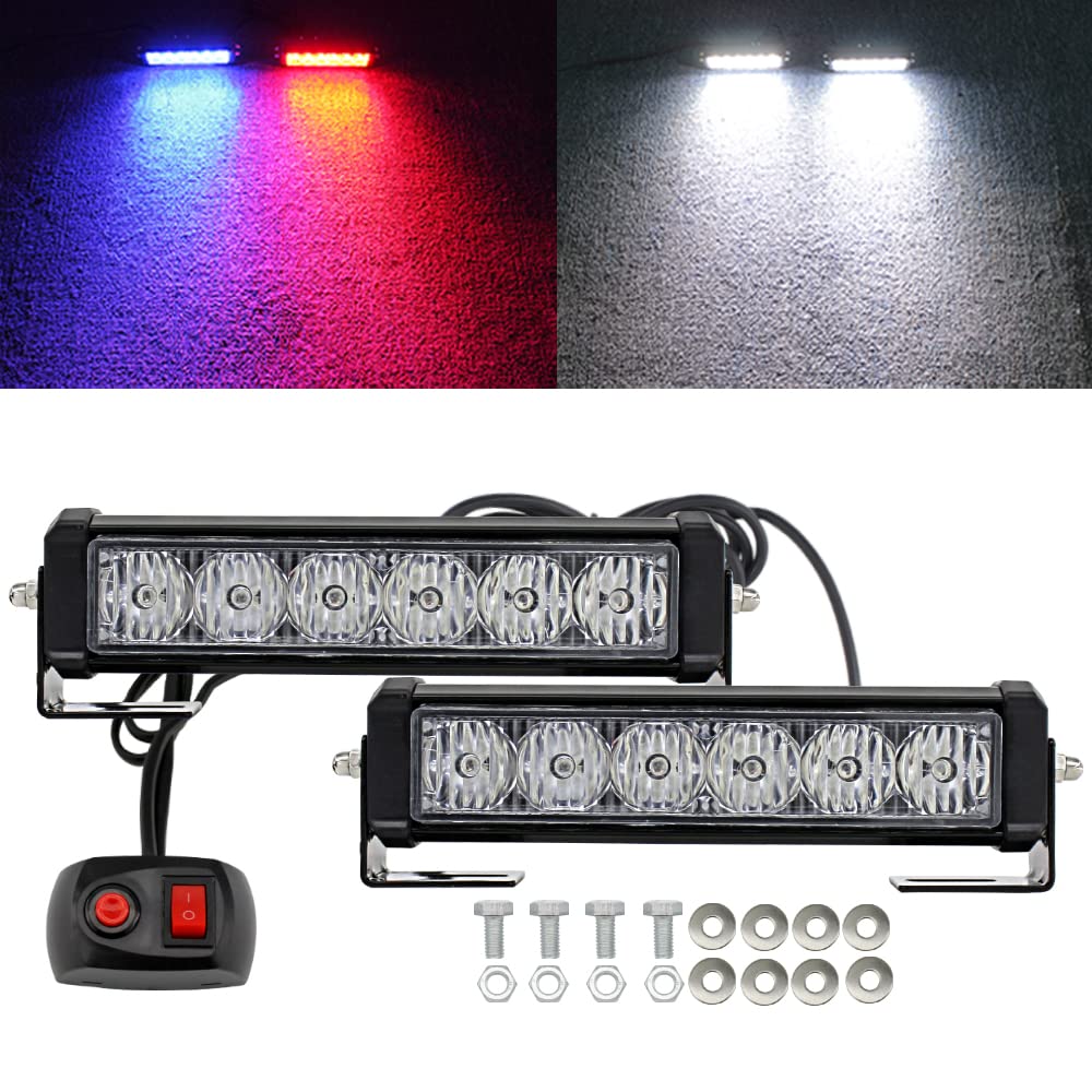 Stdysun Led Emergency Strobe Lights Bar 2Pcs Red Blue Change White Double Color Warning Police Grille Lights Bar Surface Mount F