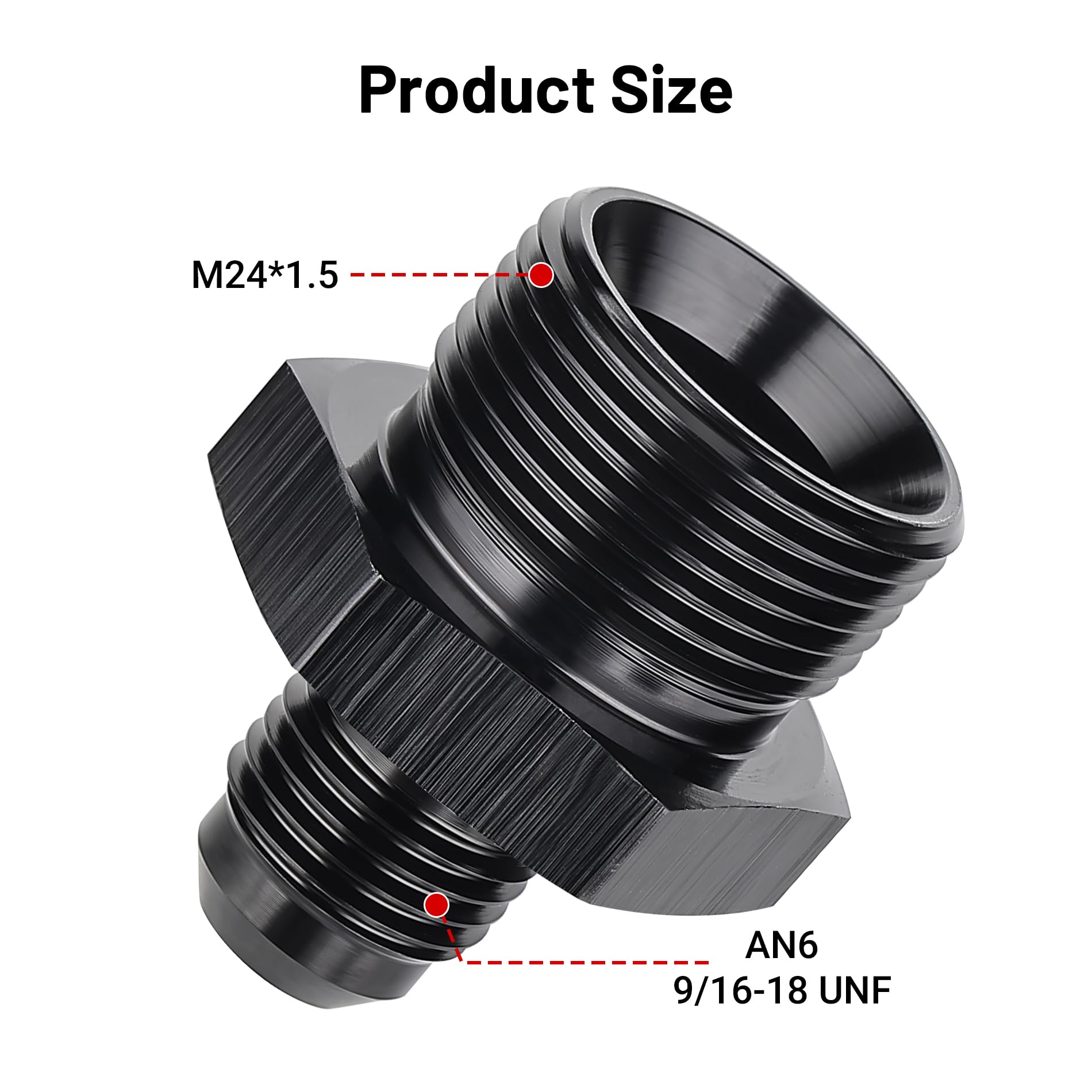 Evil Energy 6An Male Flare To M24 X 1.5Mm Male Metric Fitting Adapter Aluminium Alloy 2Pcs