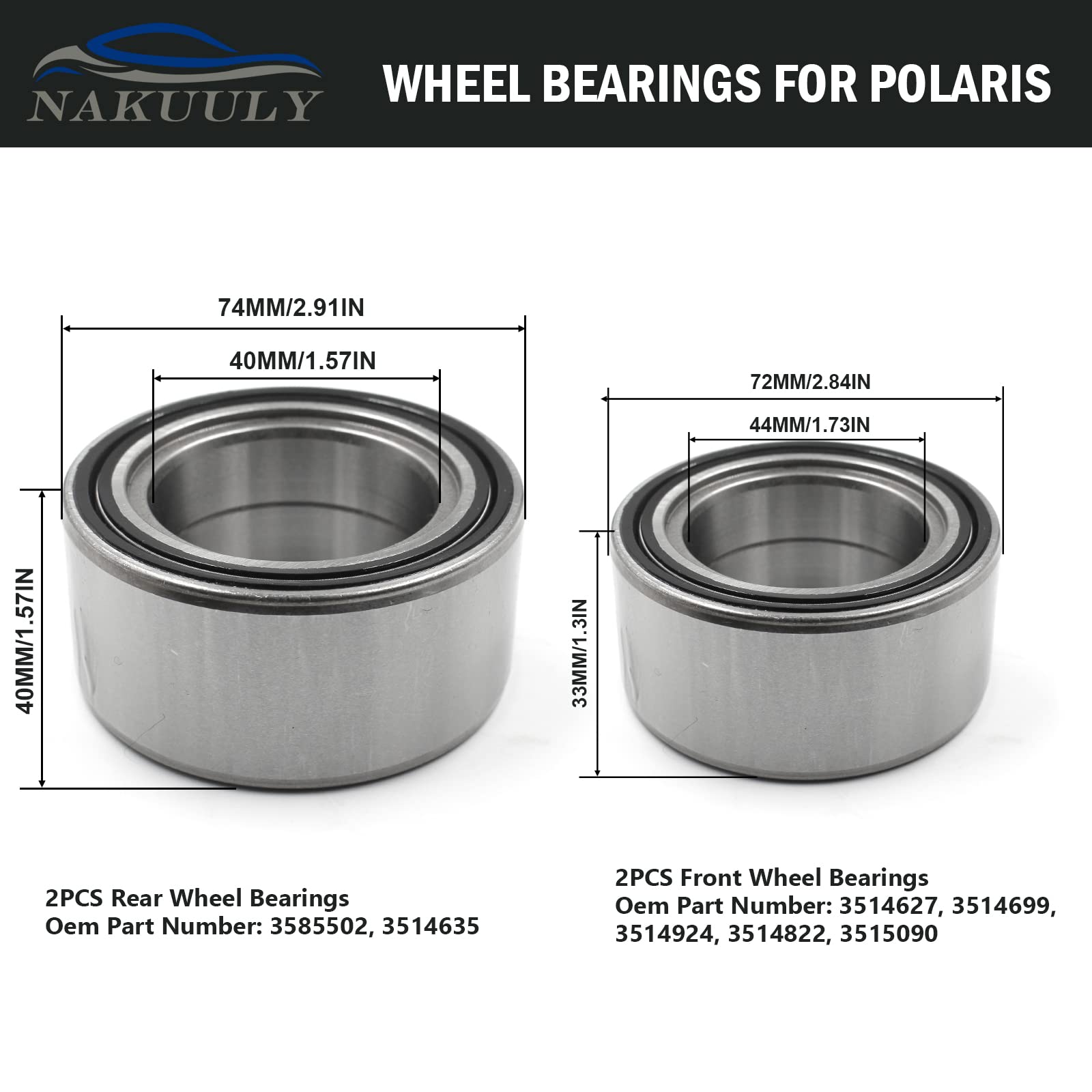 Nakuuly 3514699 3514635 Front And Rear Wheel Bearings Compatible With Polaris Ranger Rzr 800/Rzr S 800 2010-2014,Ranger 900 Xp/R