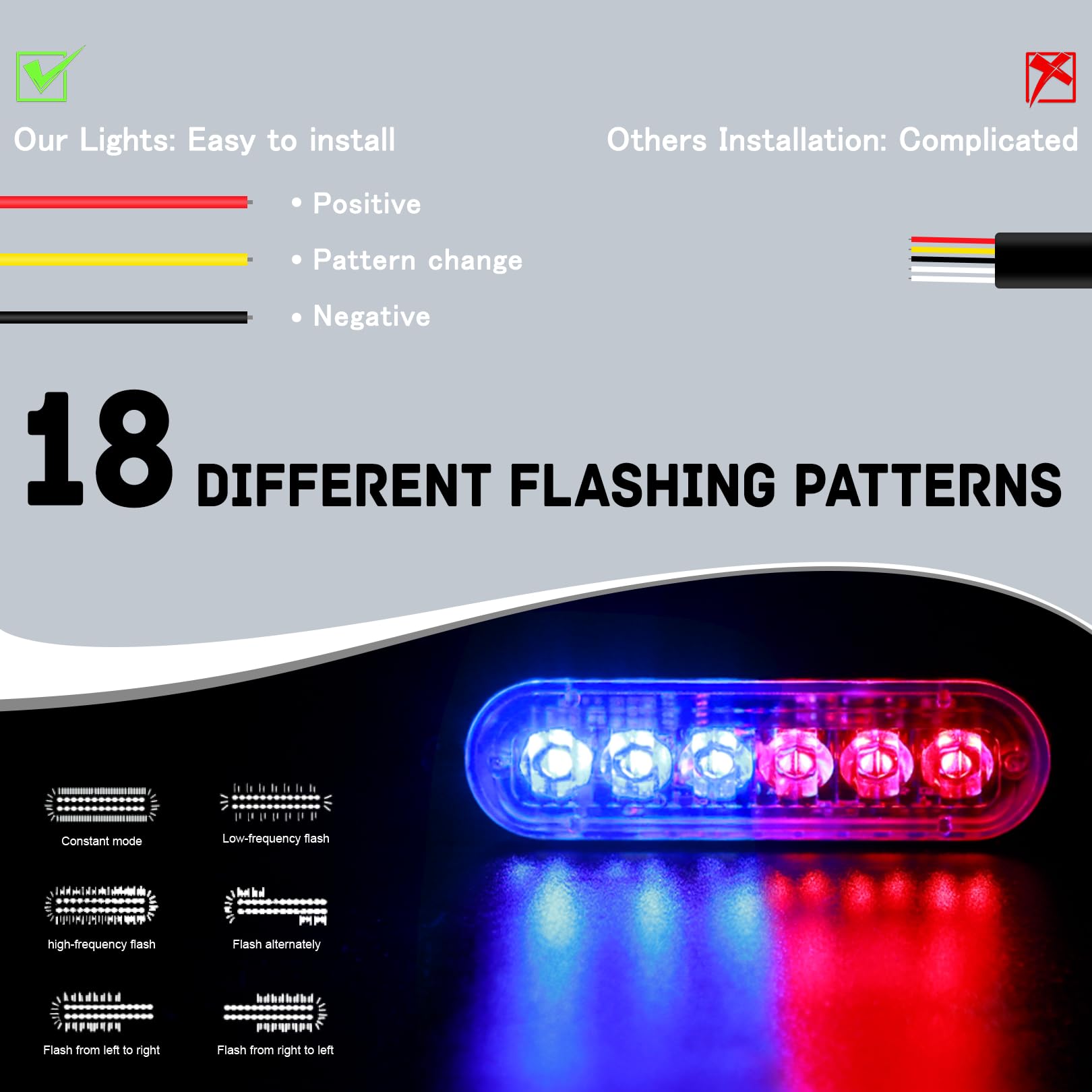 4-Pack 6 Led Strobe Lights Vehicles Trucks Emergency Strobe Lights Kit 12V -24V Warning Hazard Flash Strobe Lights Bar Grill Gri