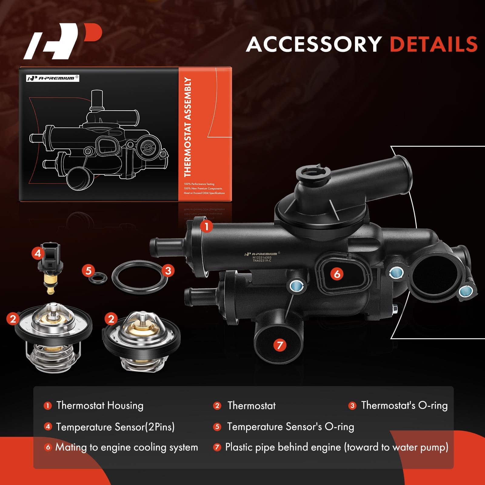 A-Premium - Thermostat Housing Assembly W/Sensor 68003582AB - Compatible with Dodge, Chrysler & Jeep - Journey 09-20, Avenger 09