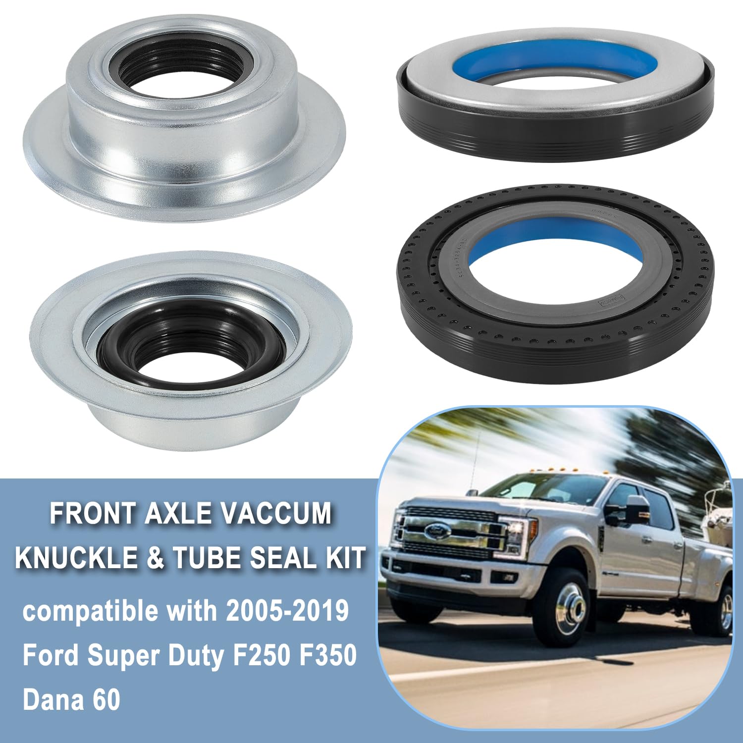 Front Axle Vaccum Knuckle Seal & Hub O-Ring & Dust Seals Kit Compatible With Ford Super Duty F250 F350 F450 F550 Dana Super 60 (