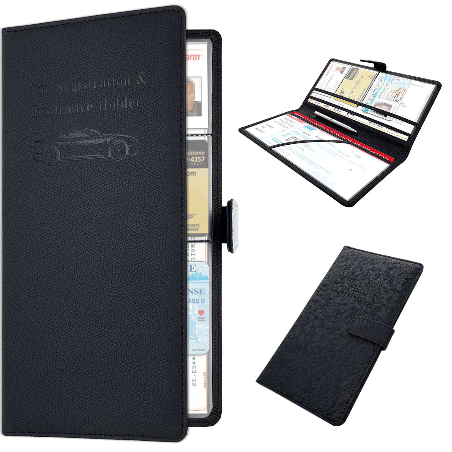 Rsaquar Car Registration And Insurance Holder, Leather Car Glove Box Organizer, Cool Car Accessories For Id, Driver'S License Ca