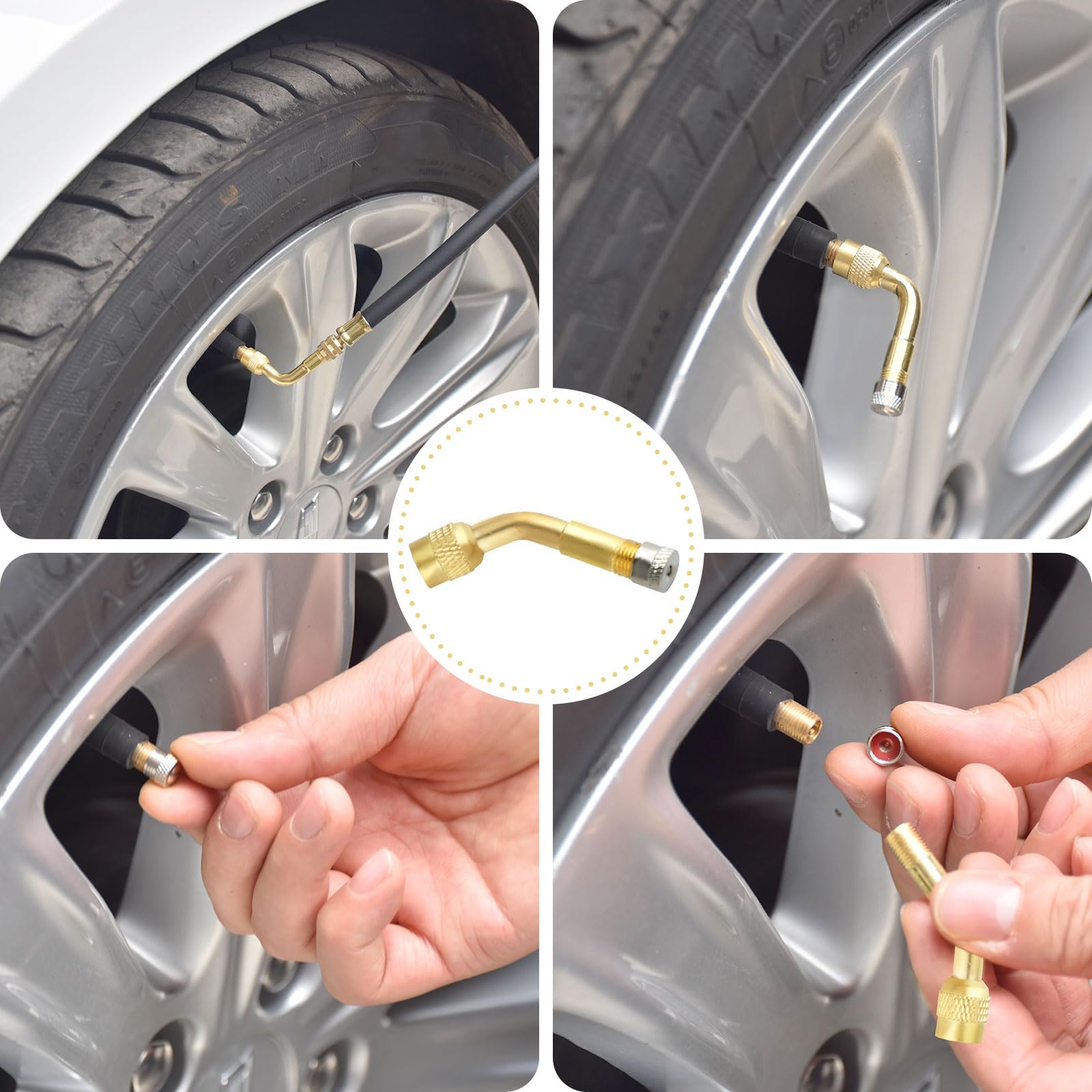 ZHSMS Tire Valve Extension, 8.25 Inch Flexible Valve Stem Extenders with 135 Degree Brass Schrader Tire Valve Extension Adaptor