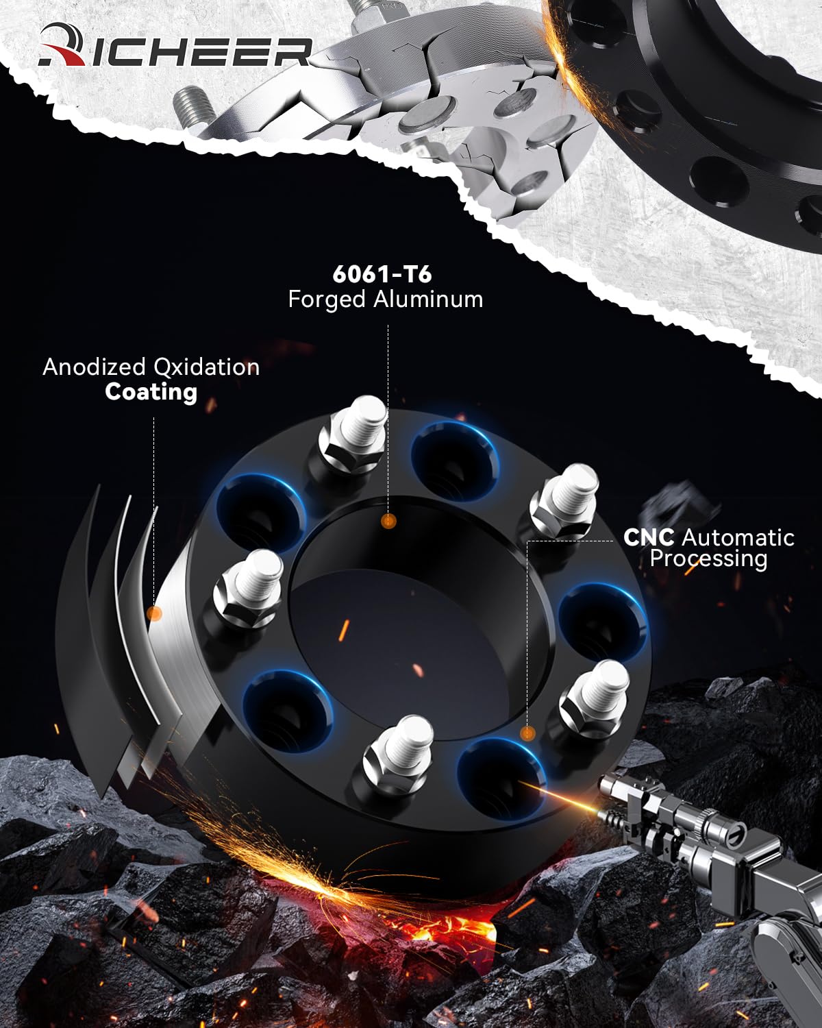 Richeer 5X4.5 Wheel Spacers Compatible With Tj Xj Yj Kj Kk Zj, 4Pcs 2 Inch 5X114.3Mm Wheel Spacer With 1/2-20 Studs & 82.5 Mm Center Bore 5 Lug Wheel Spacers For Explorer Ranger Mustang