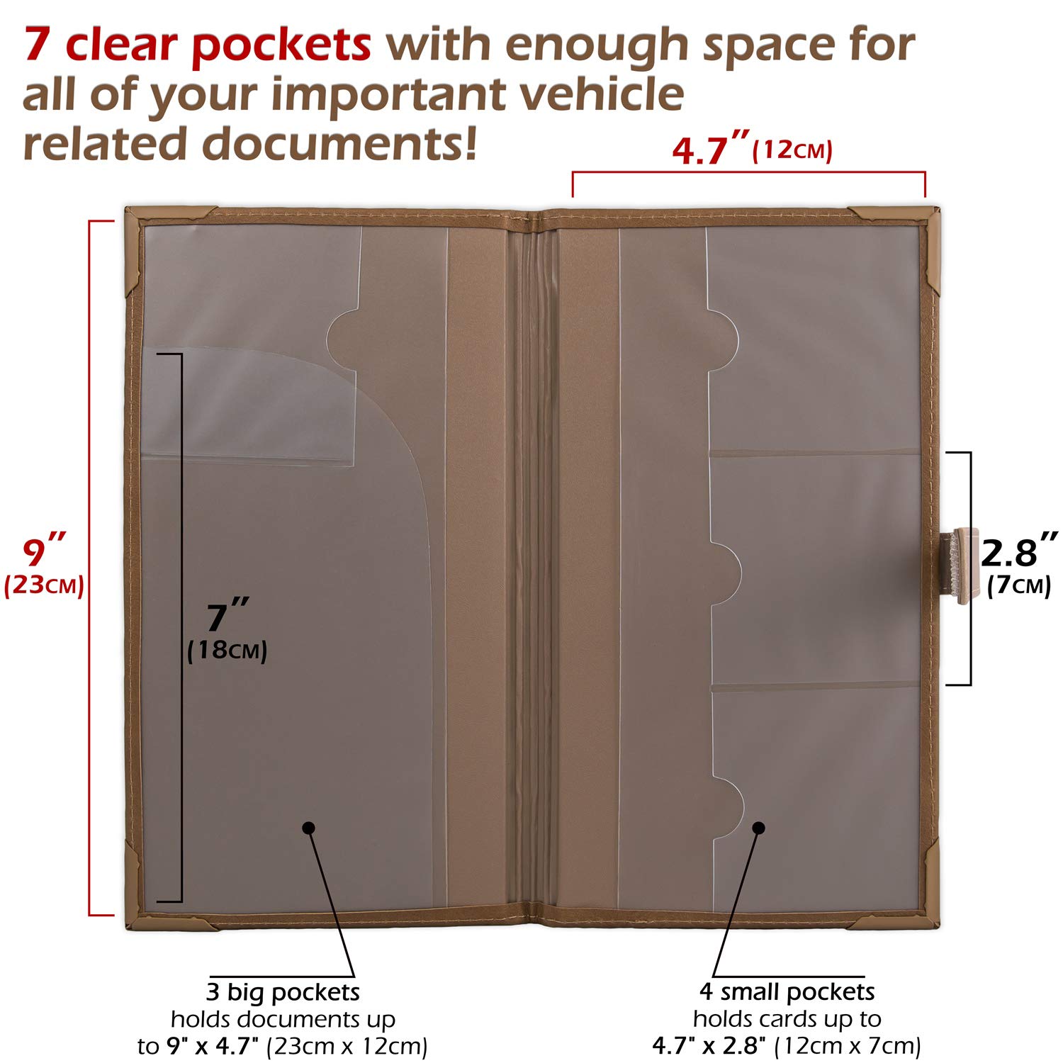 Auto Insurance And Registration Card Holder - Vehicle Glove Box Document Organizer - Car Essential Paperwork Holder For Dmv, Aaa, Contact Information Cards - Premium Pu Leather Wallet Case - Brown