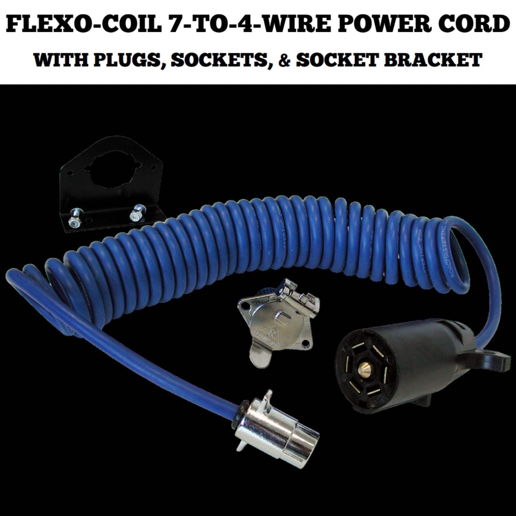 Roadmaster 164-7 Flexo-Coil 7-Wire to 4-Wire Adaptive Power Cord with Plugs, Sockets, & Socket Bracket Included | Designed for M