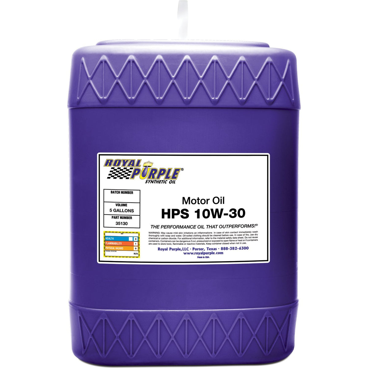 Royal Purple 35130 Hps 10W-30 High Performance Street Synthetic Motor Oil With Synerlec - 5 Gallon