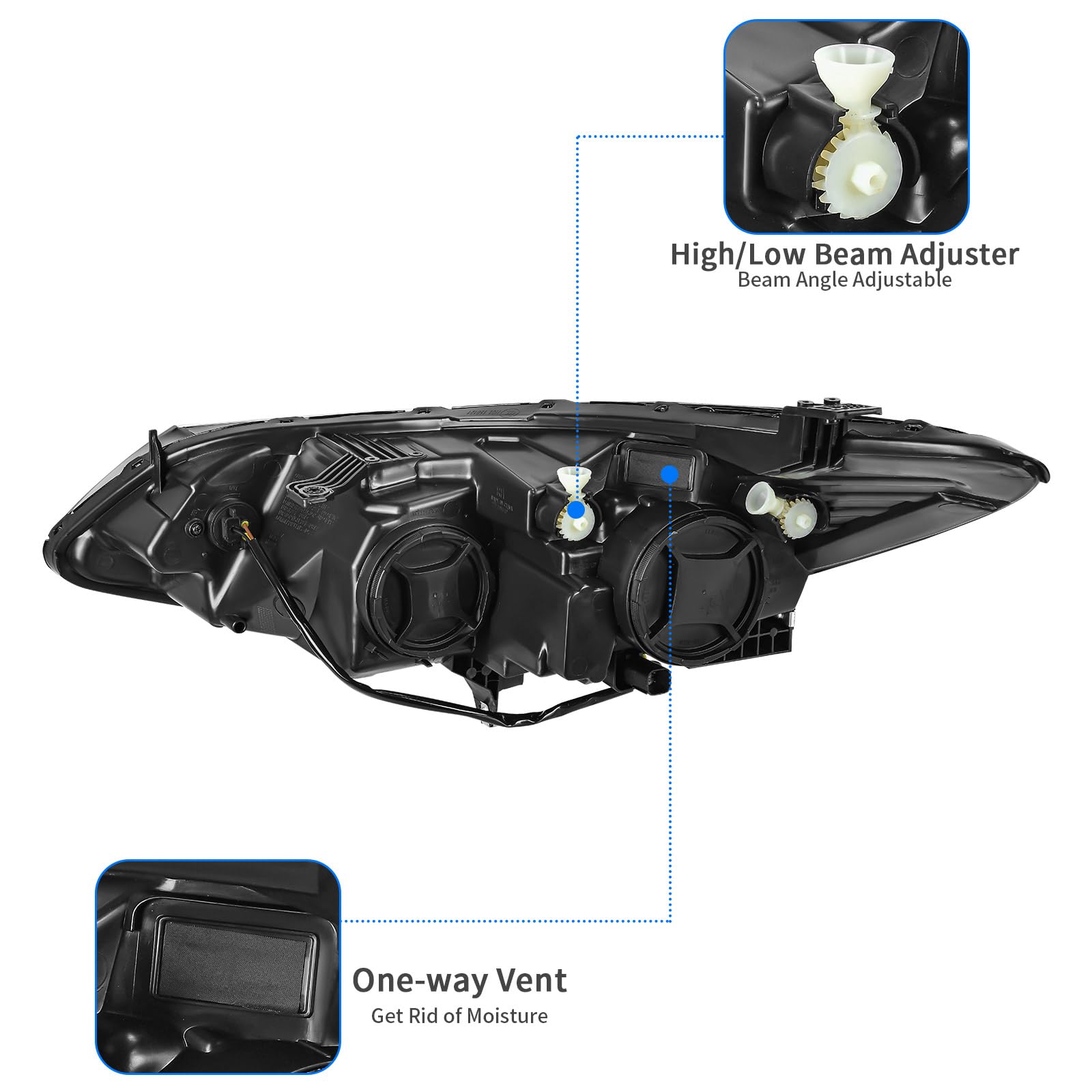 Dwvo Headlight Assembly Compatible With 16 17 18 19 2016 2017 2018 2019 Chevy Cruze 2016-2019 16-19 Replacement Headlamp Black H