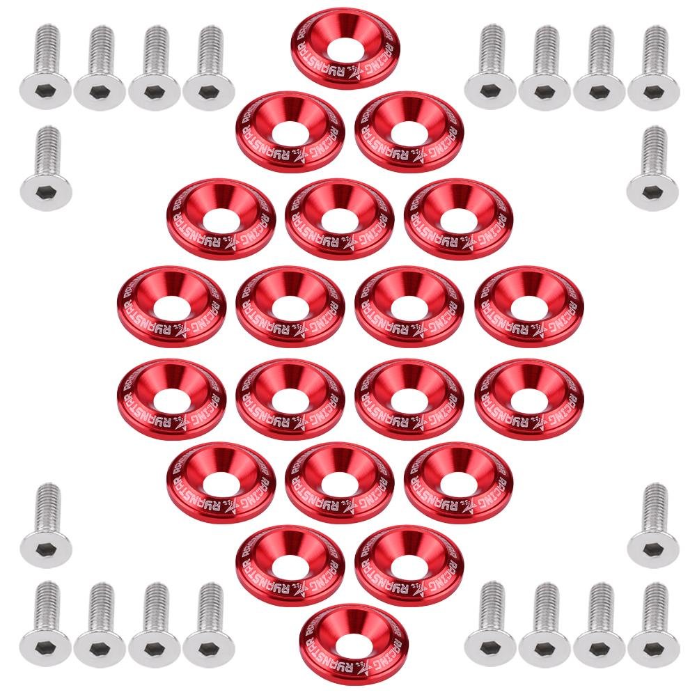20pcs Aluminum Bumper Washer, Engine Bumper Washer Bolt Kit(Red)