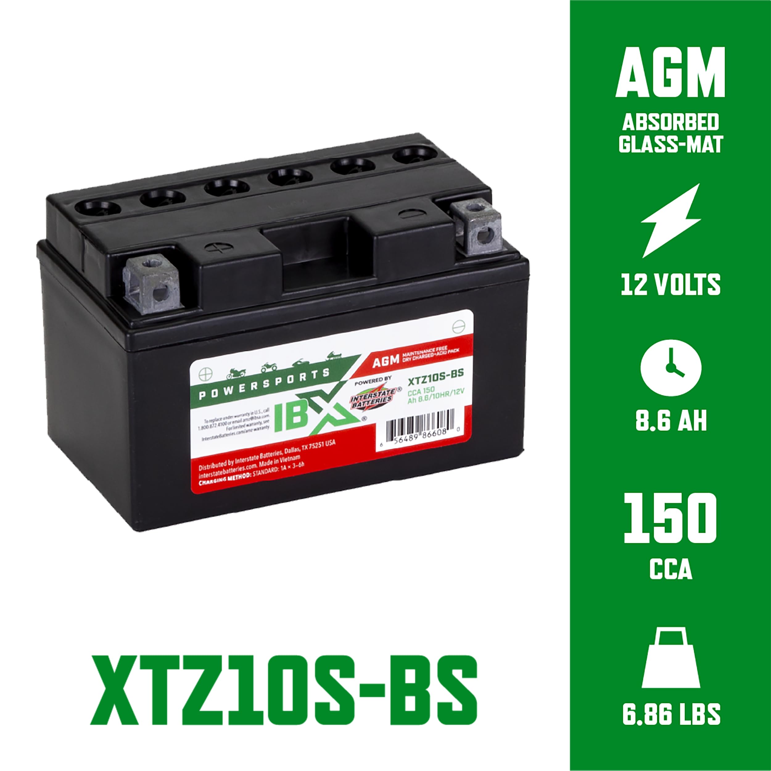 Interstate Batteries Ytz10S-Bs 12V 8.6Ah Powersports Battery 150Cca Agm Rechargeable Replacement For Bmw, Honda, Kawasaki, Yamah