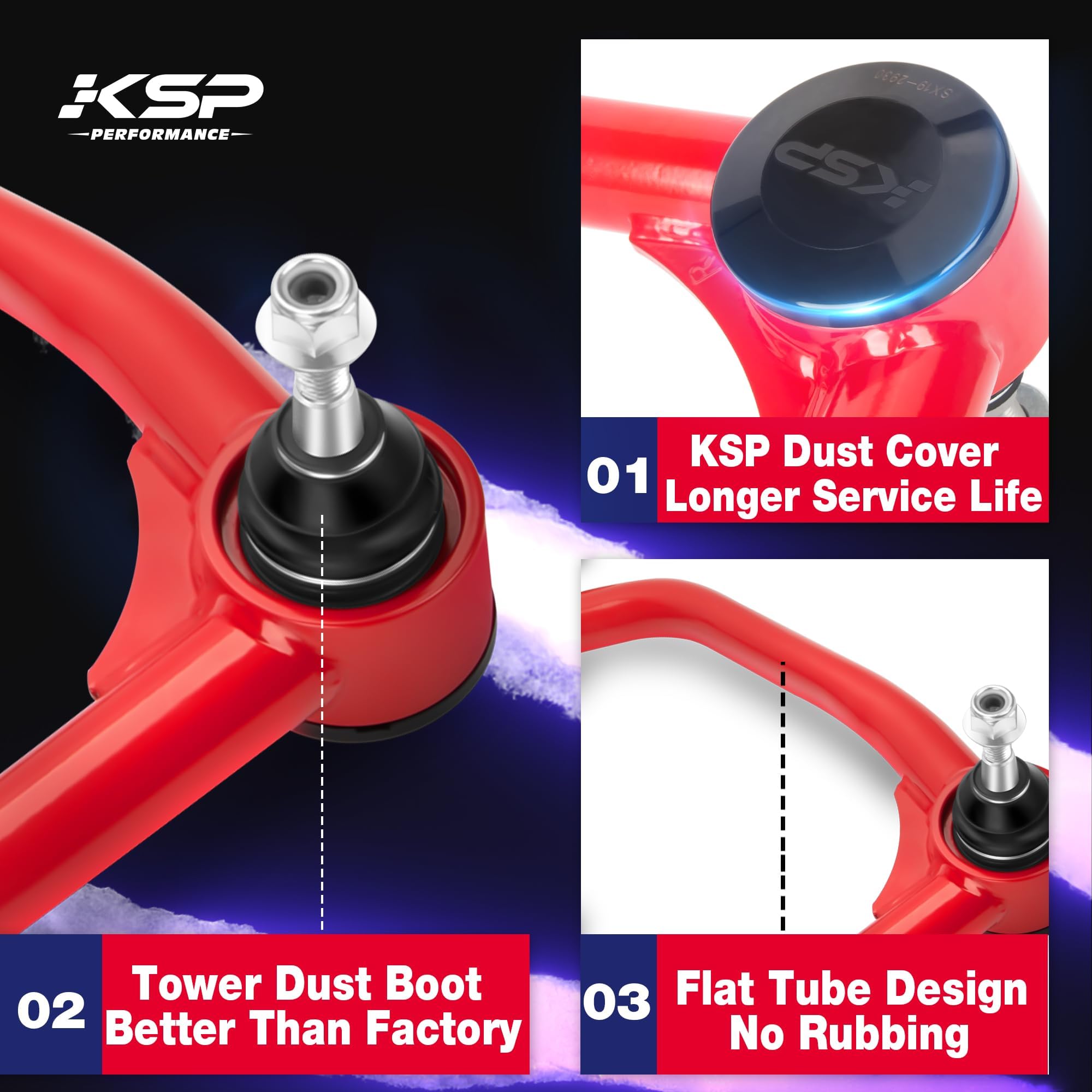 KSP PERFORMANCE Front Upper Control Arm with Ball Joint, Alloy Steel, Red, for 2007-2018 Silverado Sierra 1500, Model 3C271005R
