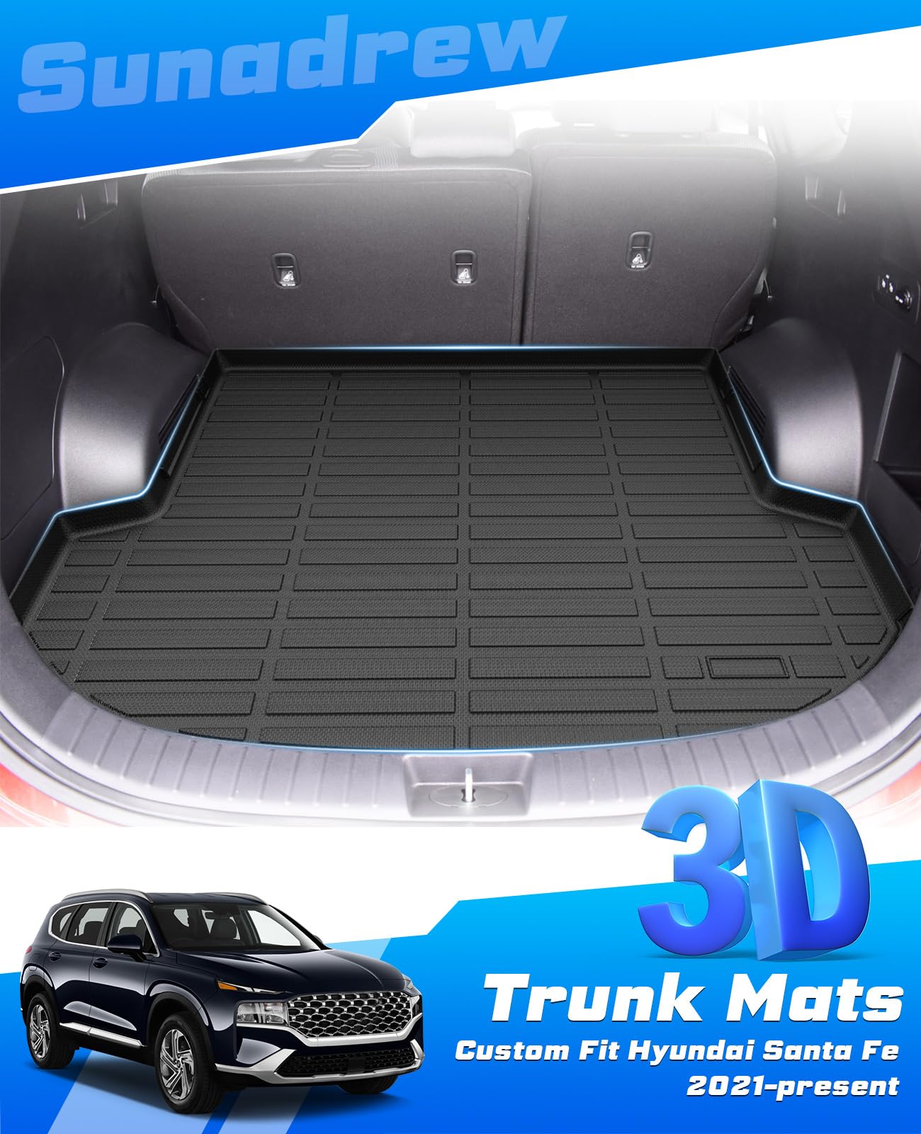Sunsdrew Cargo Liner for Hyundai Santa Fe 2021 2022 2023 Santa Fe Hybrid/Santa Fe Plug-in Hybrid 2022 2023 Accessories All Weath