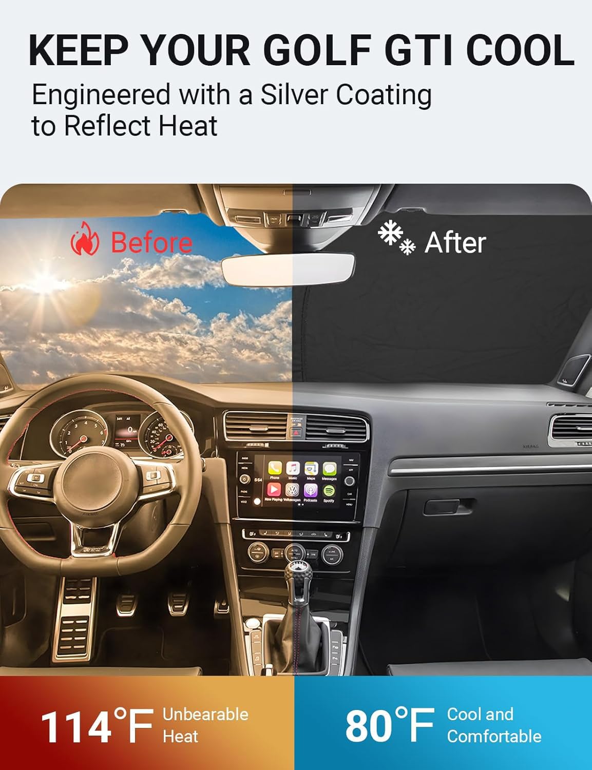 Proadsy 2025 Upgrade Windshield Sun Shade Custom Fit Volkswagen Golf Gti 2015-2021 4-Layer Foldable Front Sunshade Protector Sun