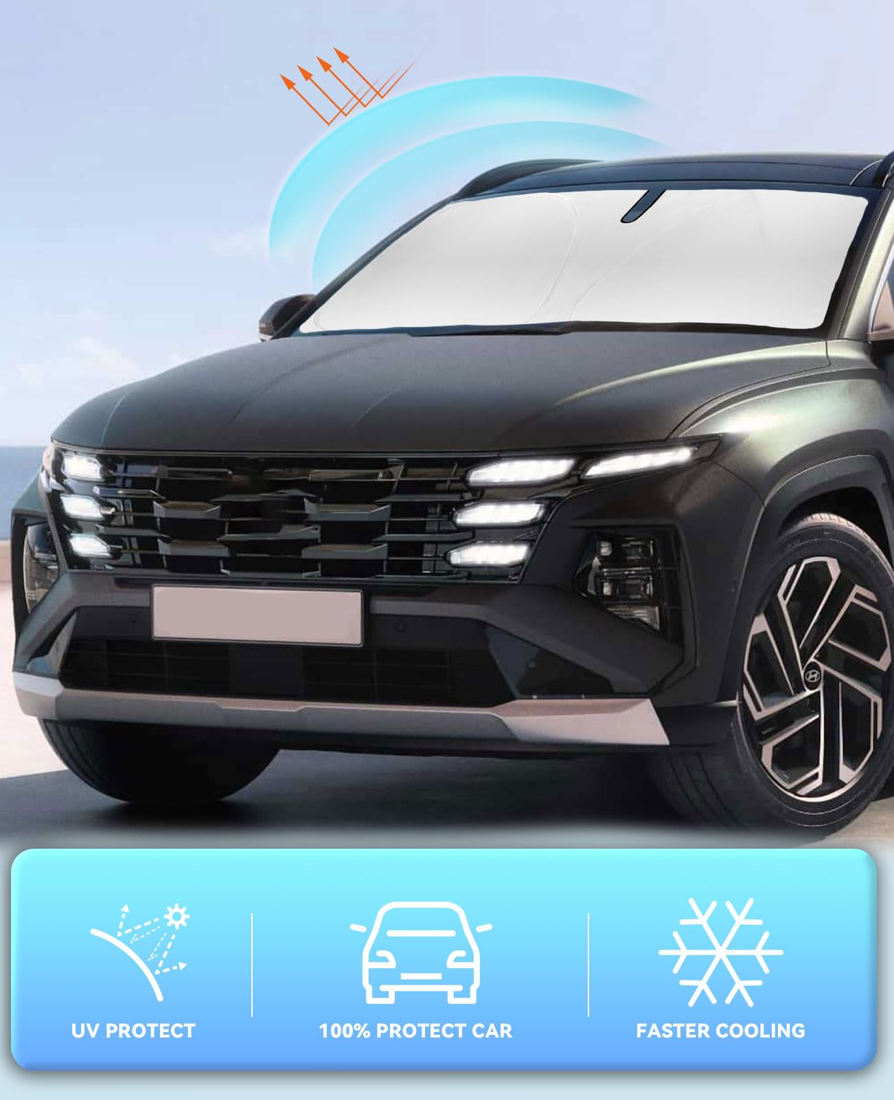 Sun Shade For Tucson Windshield Sunshades For 2022-2024 Tucson For Hyundai Windshield Cover Front Window Shields 240T Silver Coa