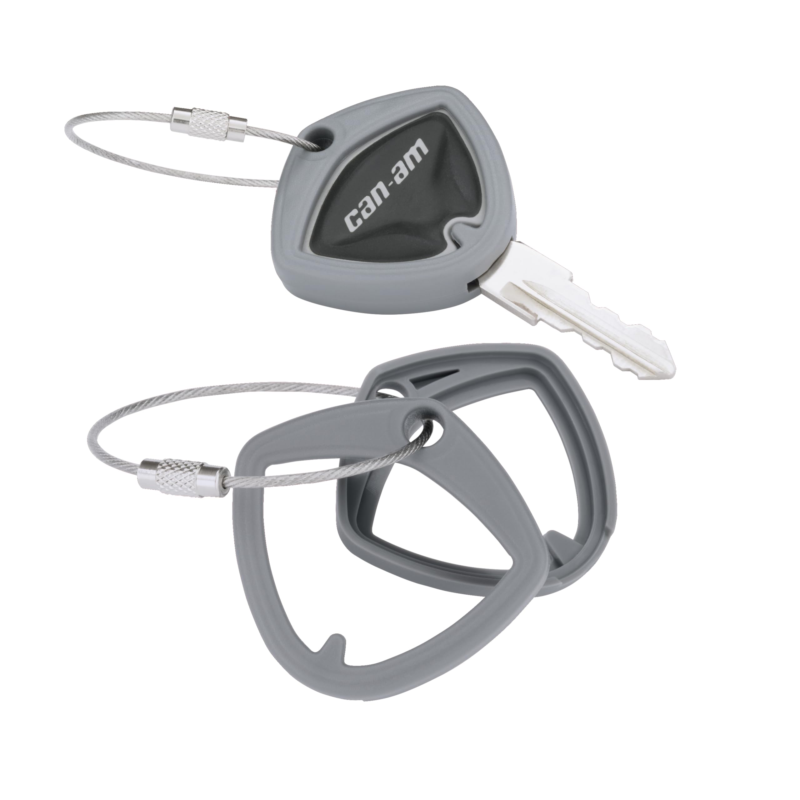 Show Chrome Grey Can-Am Spyder Key Covers, 2-Pack With Wire Barrel Lock Key Ring - Snaps Over Key, Adds Mounting Hole For Chains