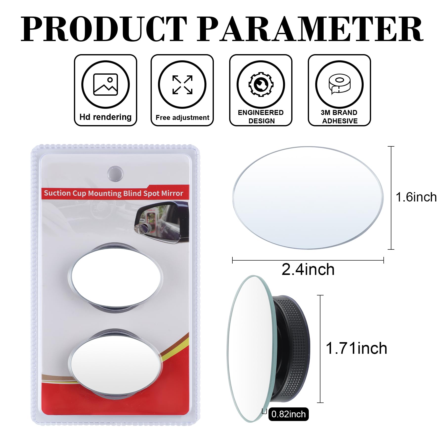 Livtee Blind Spot Car Mirror, Oval Hd Glass Frameless Convex Side Mirror Blindspot, Reusable 360 Wide Angle Rear View Car Mirror