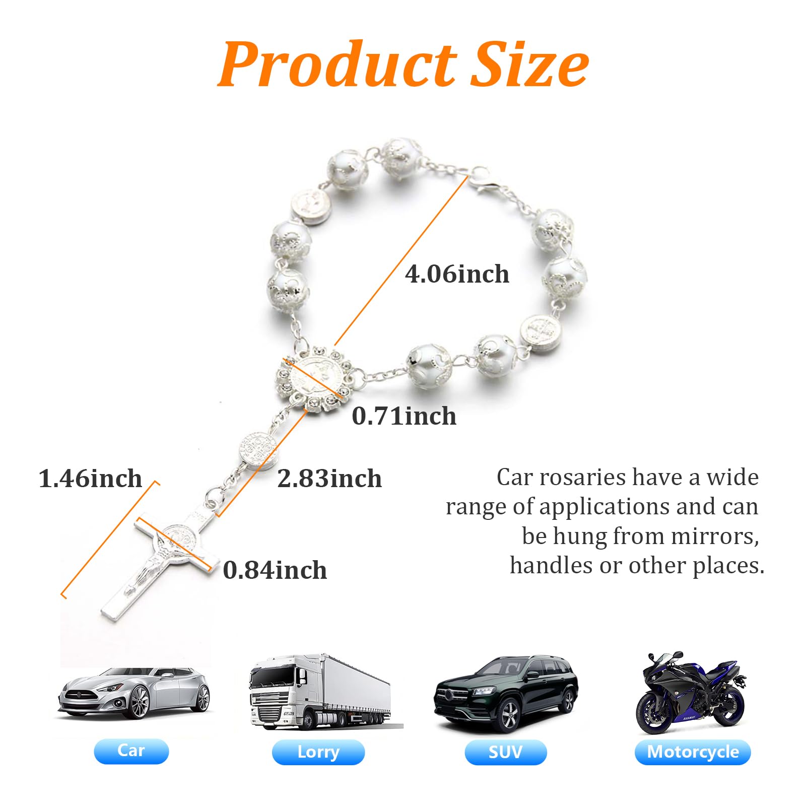 Ziciner 2 Pcs Car Rosary For Rearview Mirror, Personalized Blessing Rear View Mirror Hanging Decors, Auto Rearview Mirror Rosary Pendant, Car Interior Hanging Accessories (Silver & Pink)