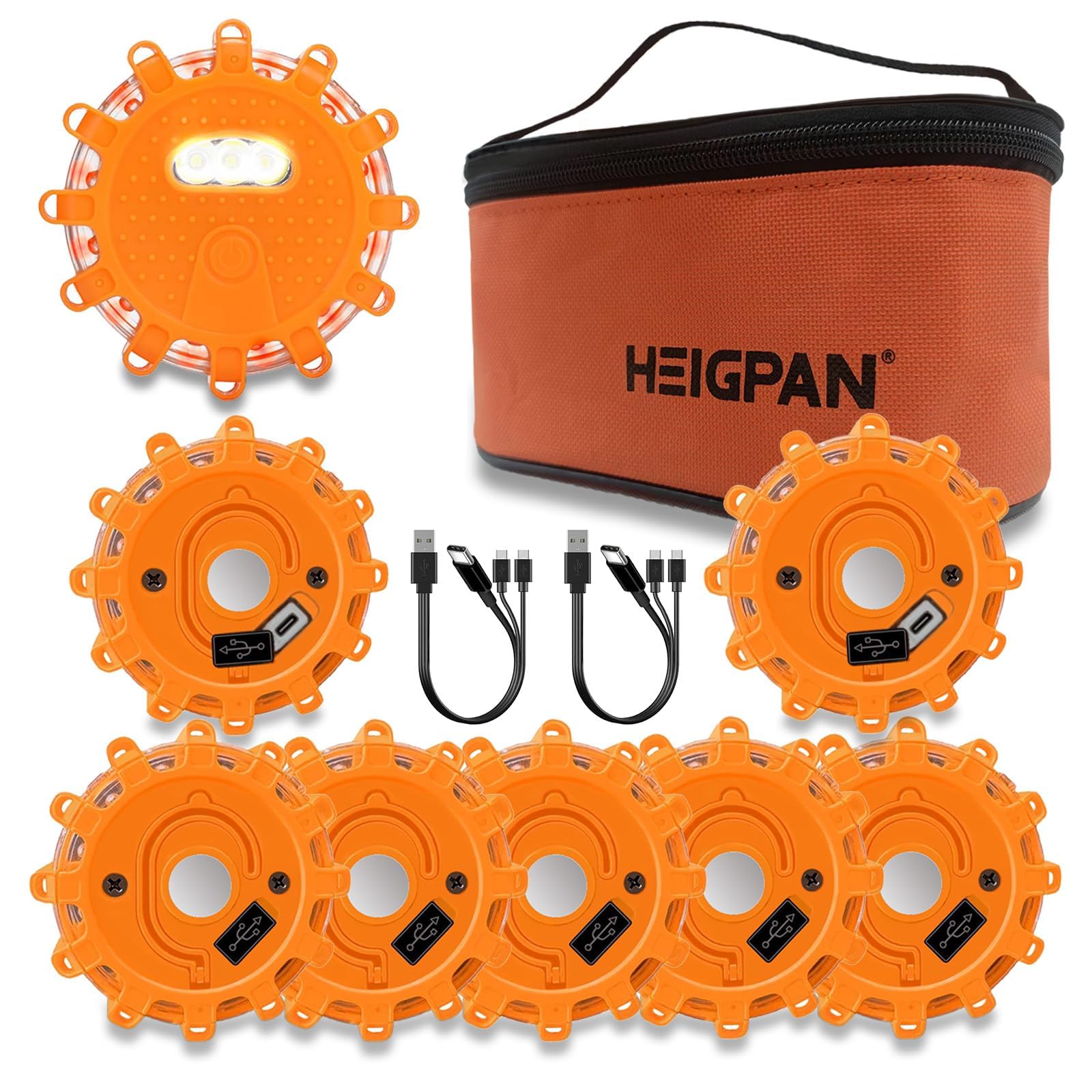 Heigpan Gp908B Led Road Flares With Usb-C Cable And Magnetic Base, Featuring 9 Flashing Modes For Emergency Roadside Safety And