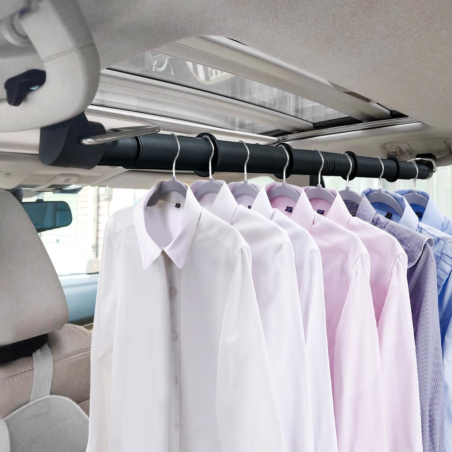 Car Clothes Hanger Bar, 30-63 Inches Expandable Heavy Duty Car Clothes Rack For Car Travel - Adjustable Clothes Storage Hanger A
