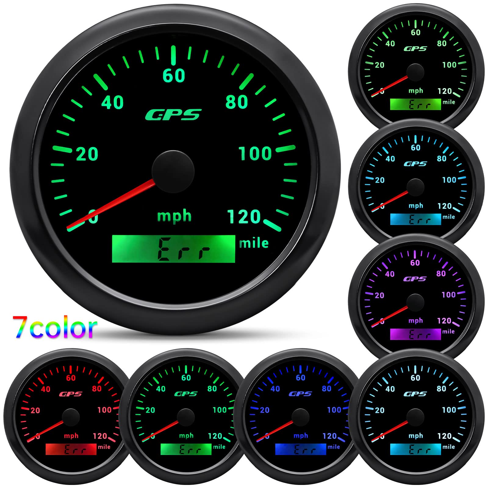 Artilaura Gps Speedometer 85Mm 3-3/8'' 7 Color 120Mph Gauge With Gps Antenna Odometer Waterproof For Auto Car Truck Boat Marine