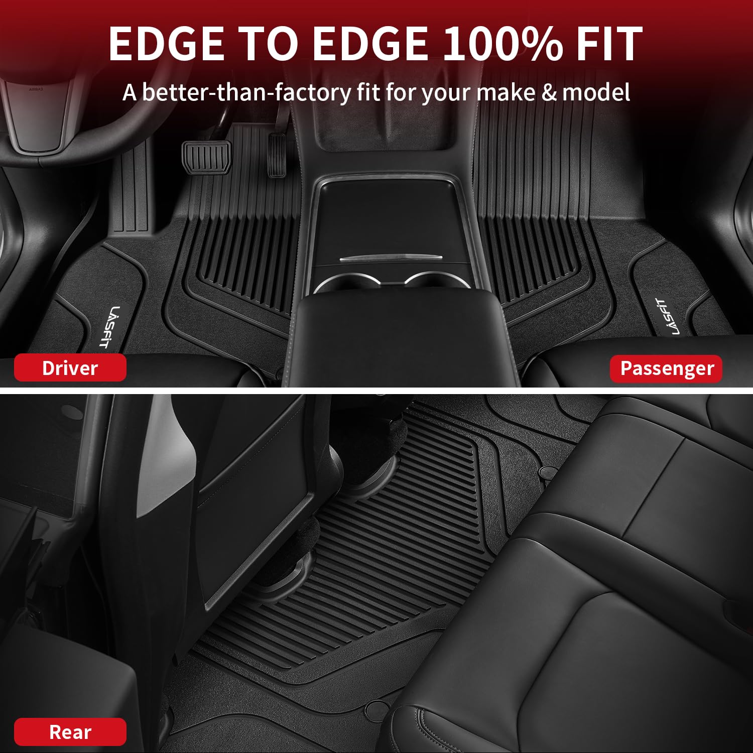 Lasfit Premium Extra Thick Floor Mats For Tesla Model 3 Highland 2025/2024 | Performance/Long Range/Base | All Weather Tpe Custo