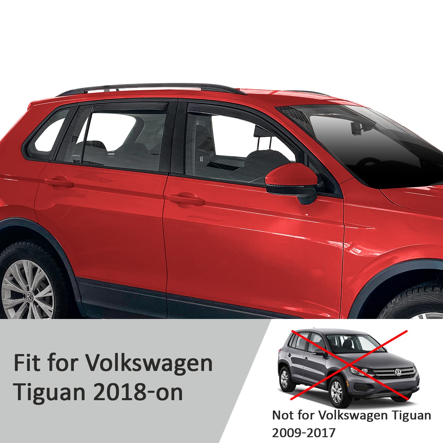 Voron Glass In-Channel Extra Durable Rain Guards For Volkswagen Tiguan 2018-2024, Window Deflectors, Vent Window Visors, 4 Piece