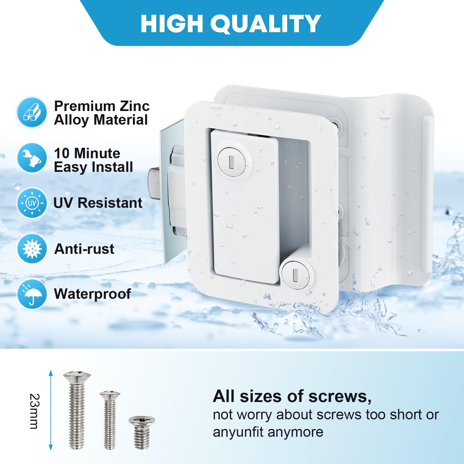 Kohree RV Door Lock Replacement - Metal Paddle Deadbolt, White 1 Pack, Camper Handle Latch with Keys for Travel Trailers and Cargo Haulers