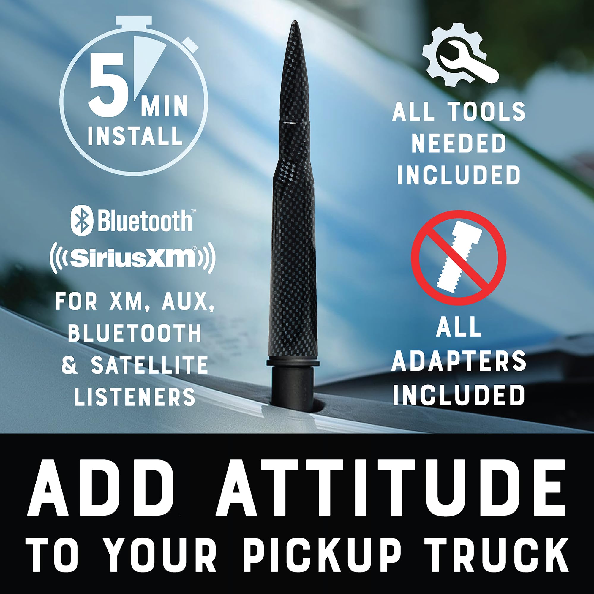 Ecoauto Badass 50 Cal Bullet Antenna Replacement Fits All Chevy & Gmc Truck Model Years - Car Antenna Replacement - Military Gra