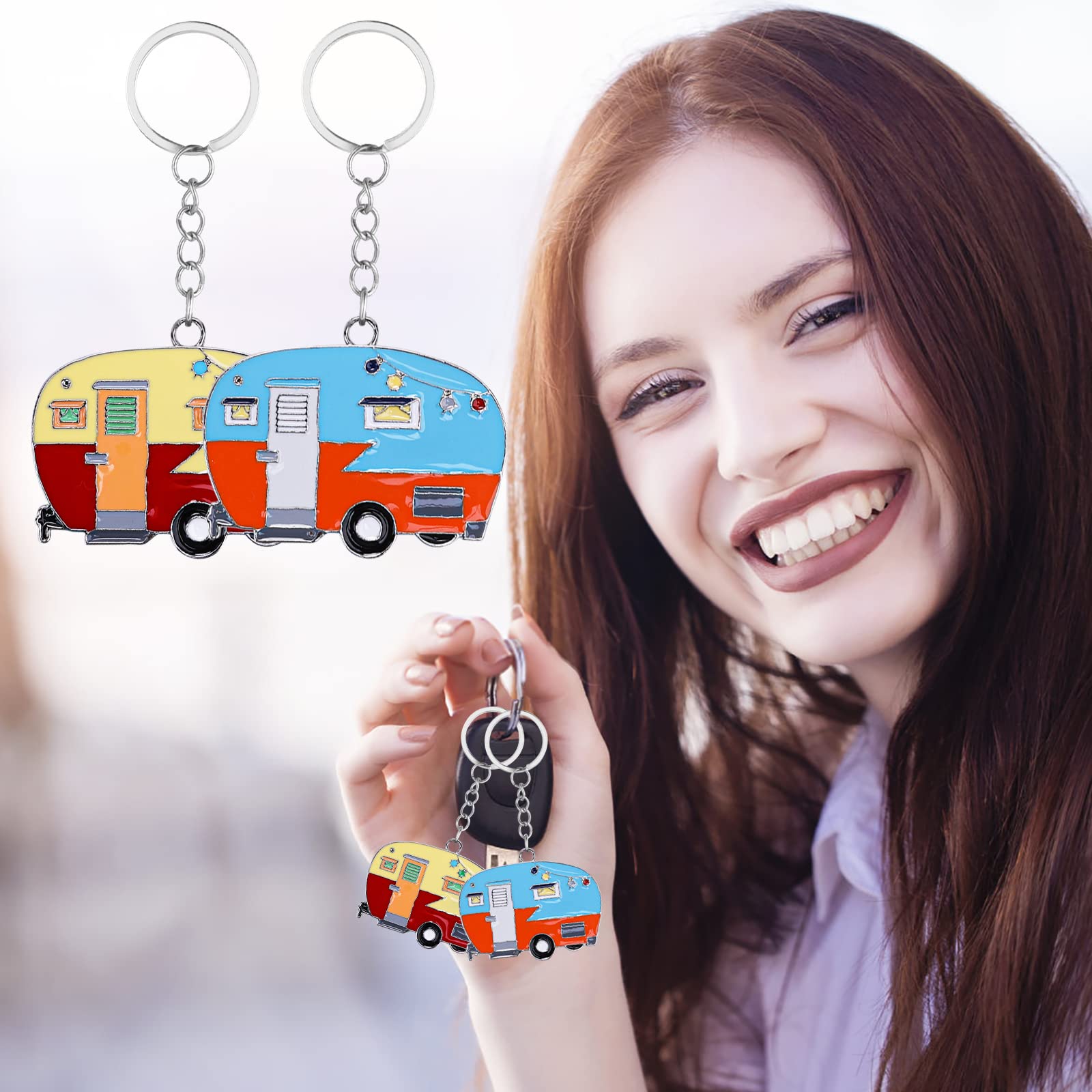 Thinp 2 Pieces Rv Camper Keychain, Retro Cute Keychains For Travel Trailer Decor