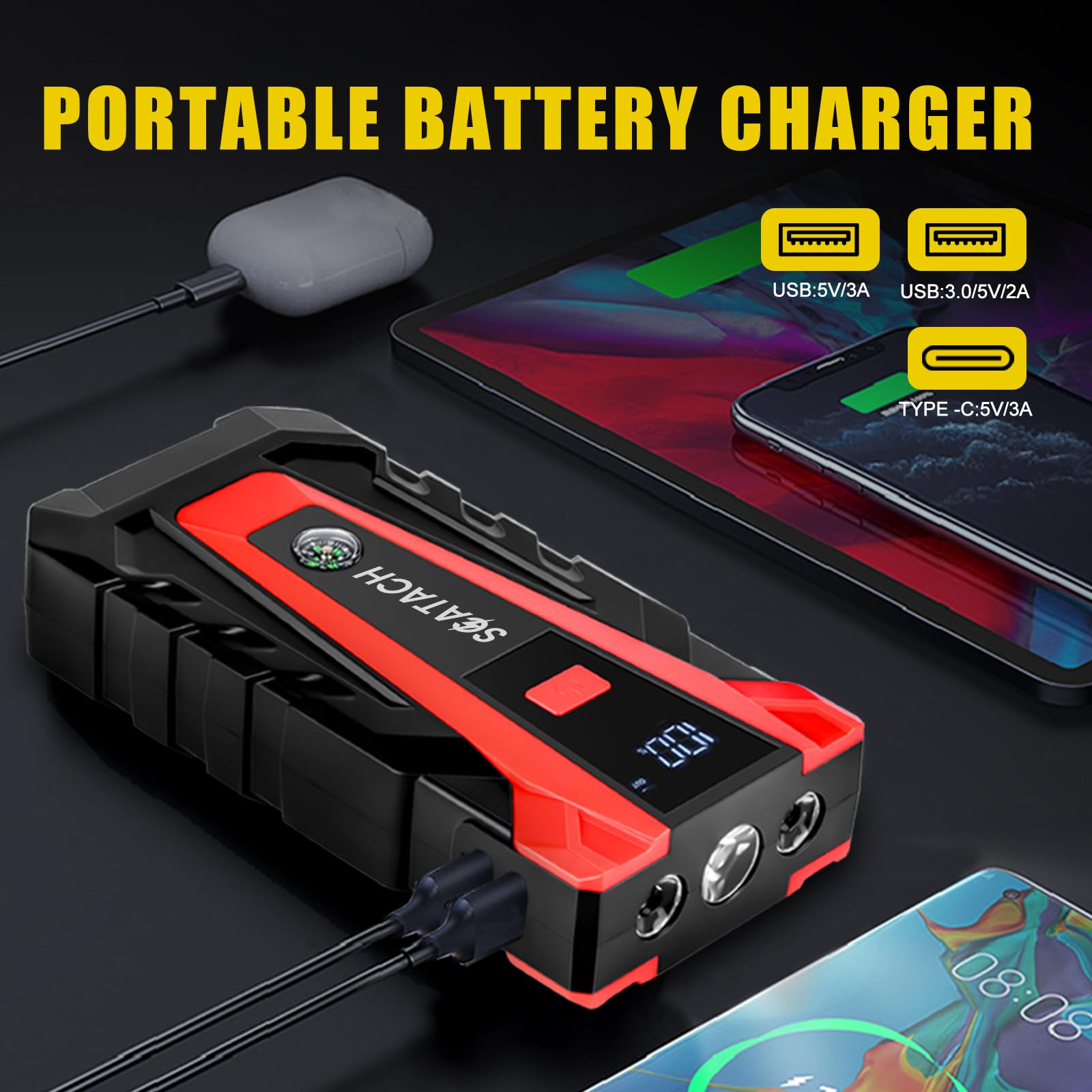 Scatach 011 5000A Car Battery Jump Starter,12V Jump Starter Battery Pack (Up To 14.0L Gasoline And 12.0L Diesel Engine), Portabl