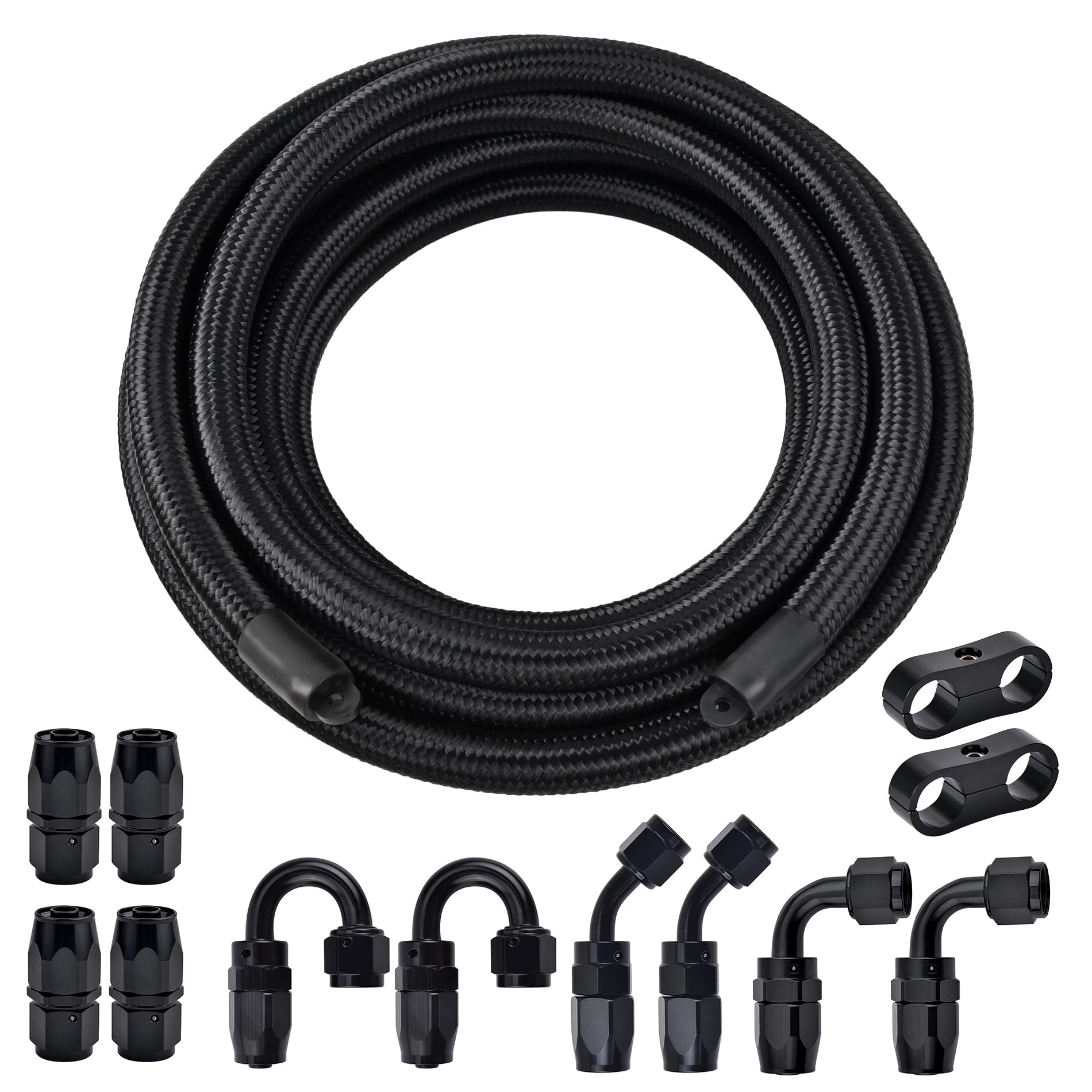 Evil Energy 8An Fuel Line Kit, 8An Nylon Braided Fuel Line Hose Fitting Kit Cpe 20Ft Black