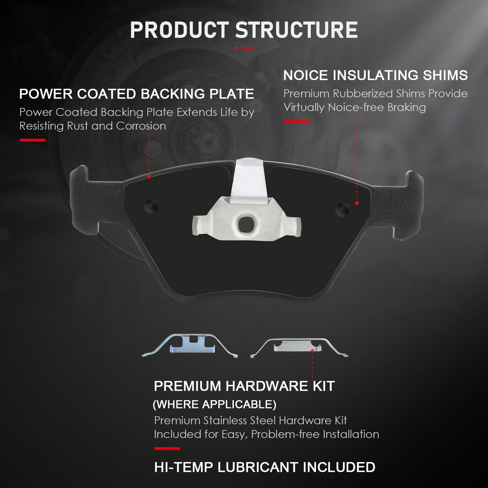 Front Rear Ceramic Brake Pads Kits 8Pcs Fit For 2001-2006 For Bmw 330Ci, 2001-2005 For Bmw 330I, 2001-2005 For Bmw 330Xi, 2005-2