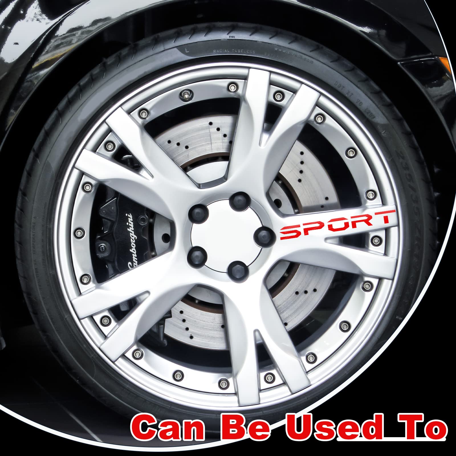 12 Pcs Wheel Rim Decal Stripes Set Sport Emblem Reflective Stickers, Auto Racing Sport Logo Decals Waterproof Wheel Stripe Car R