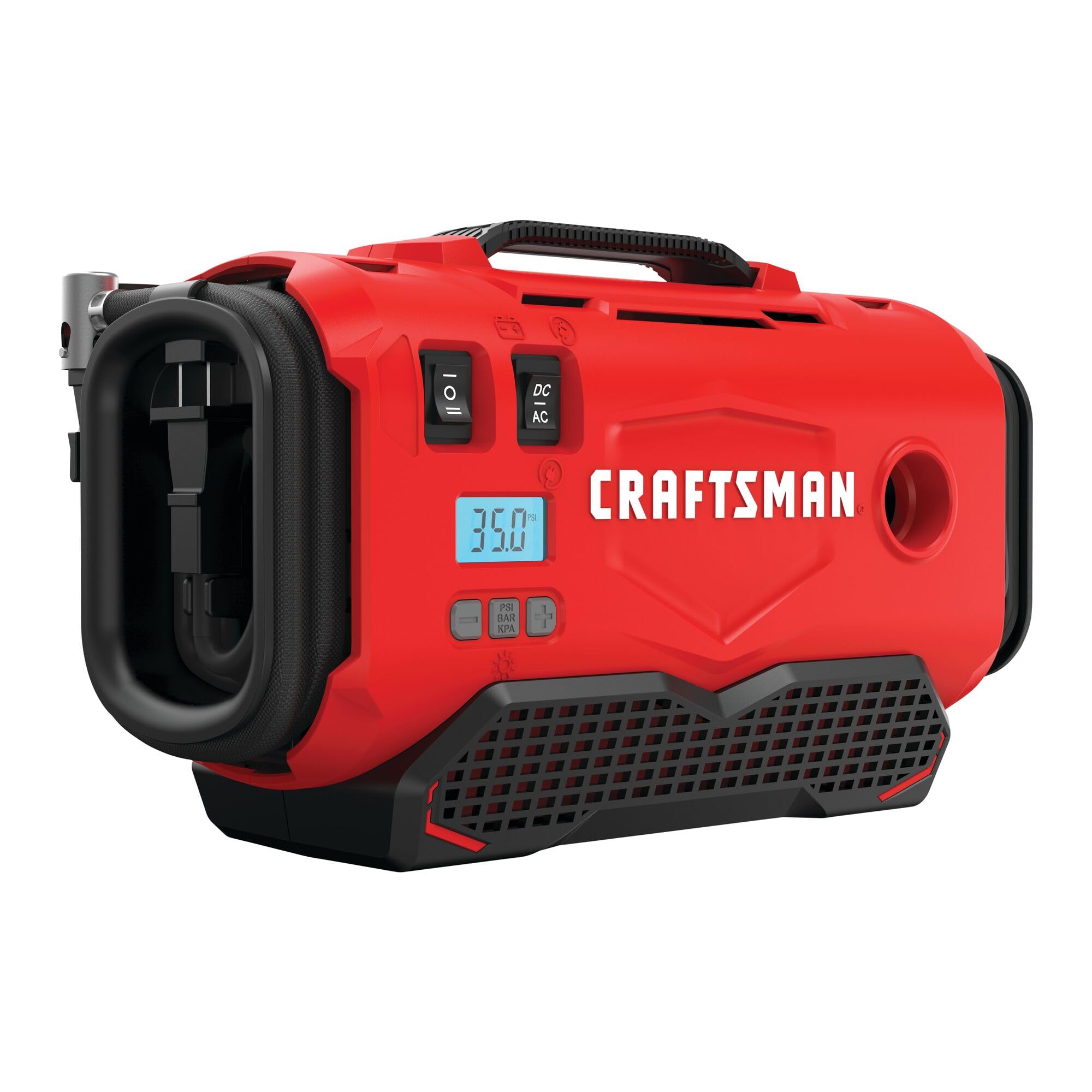 Craftsman V20 Tire Inflator, Portable Air Compressor, 3 Modes: Cordless, 120V Corded, And 12V Car Adapter, Air Pump, Battery Sol