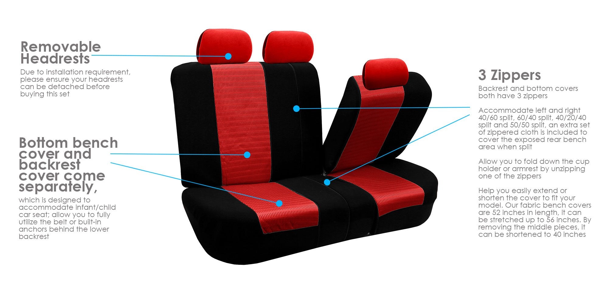 Fh Group Automotive Seat Cover Trendy Elegance For Back Seat Red Car Interior Accessories For Suv, Sedan & Van Universal Fit Com