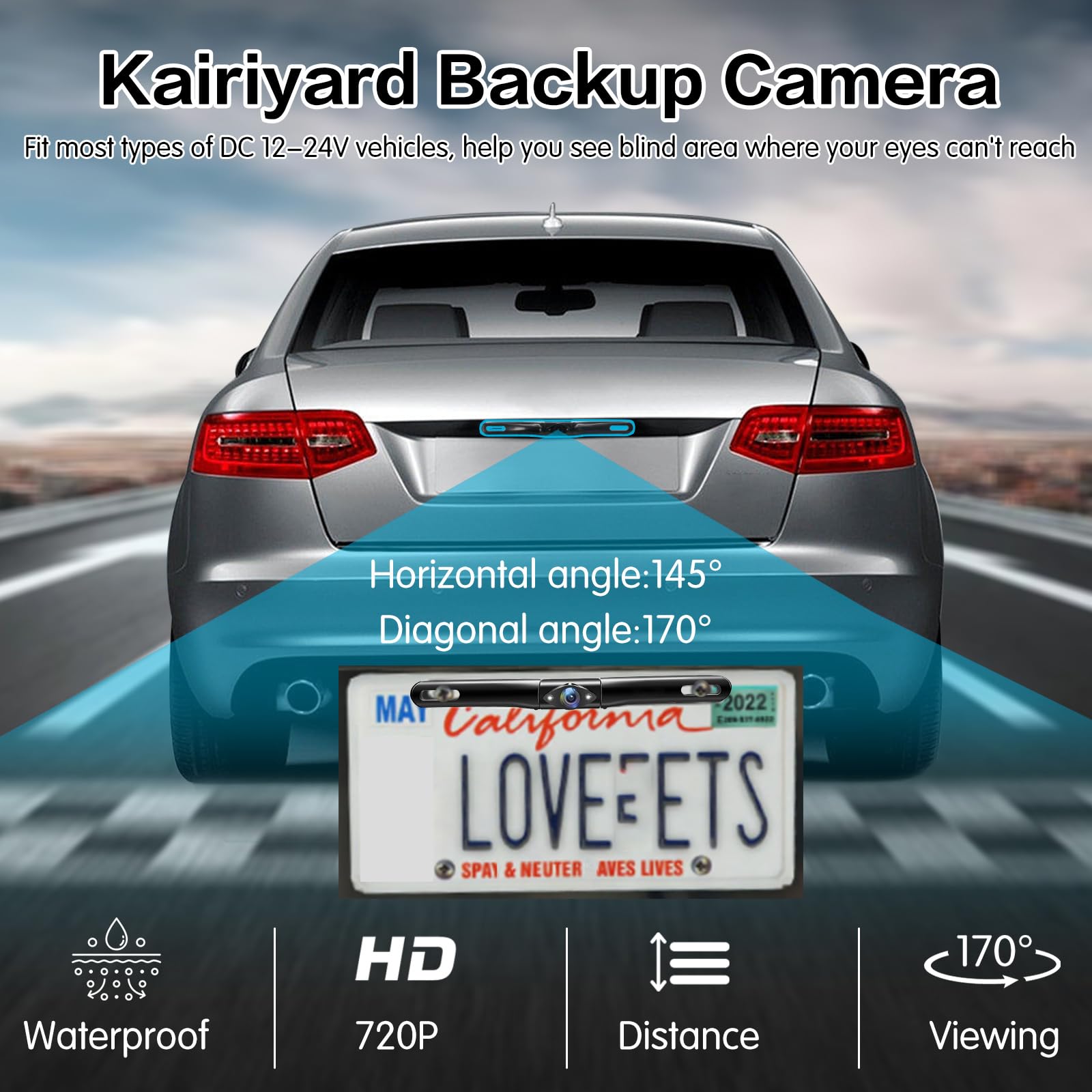 Yuguang Backup Camera For Car, 170 Wide View Angel License Plate Back Up Camera Night Vision Vehicle Reverse Rear View Camera Fo