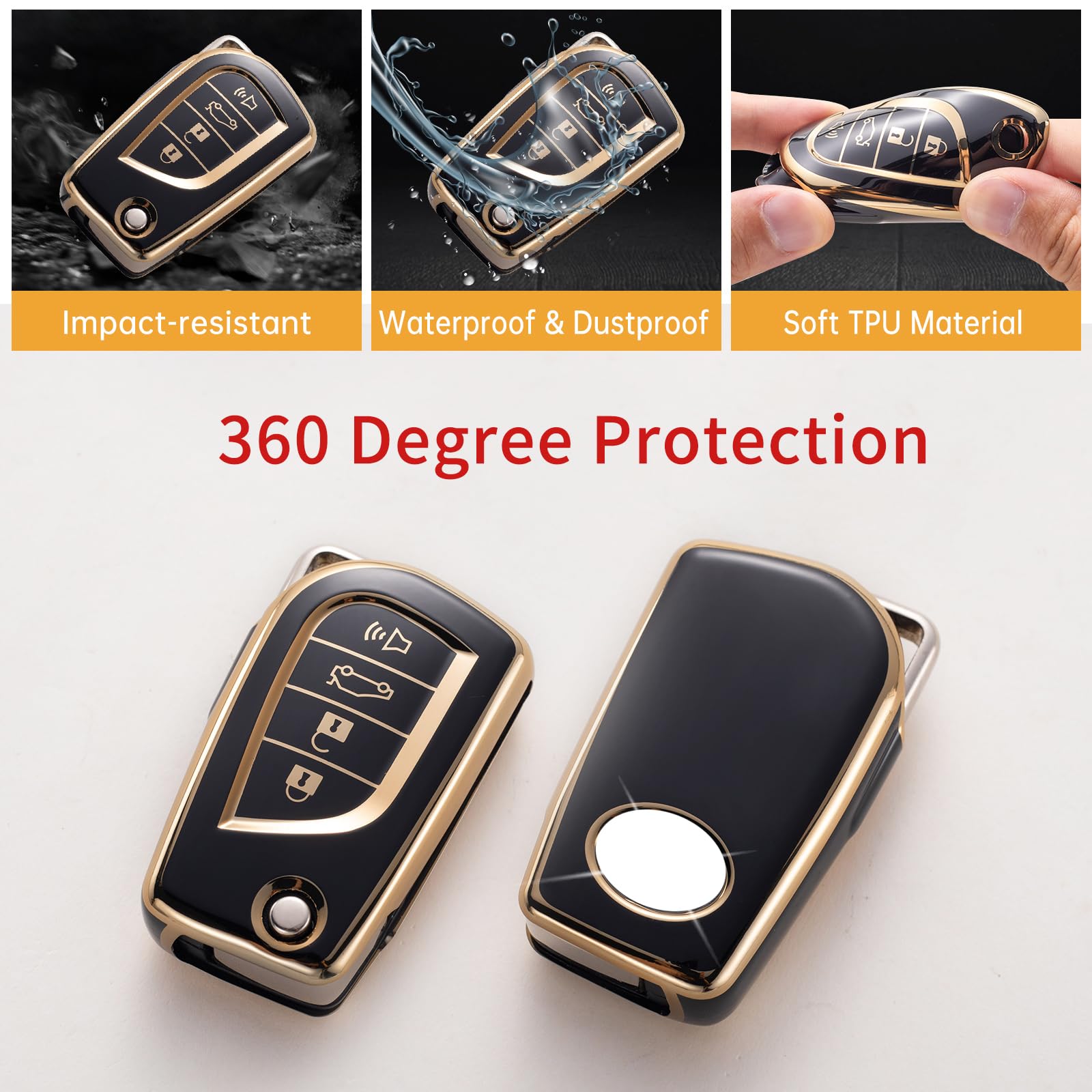 Gematay For Toyota Key Fob Cover With Keychain Lanyard, Soft Tpu Key Fob Protector Shell Compatible With Toyota Rav4 Fortuner Tu