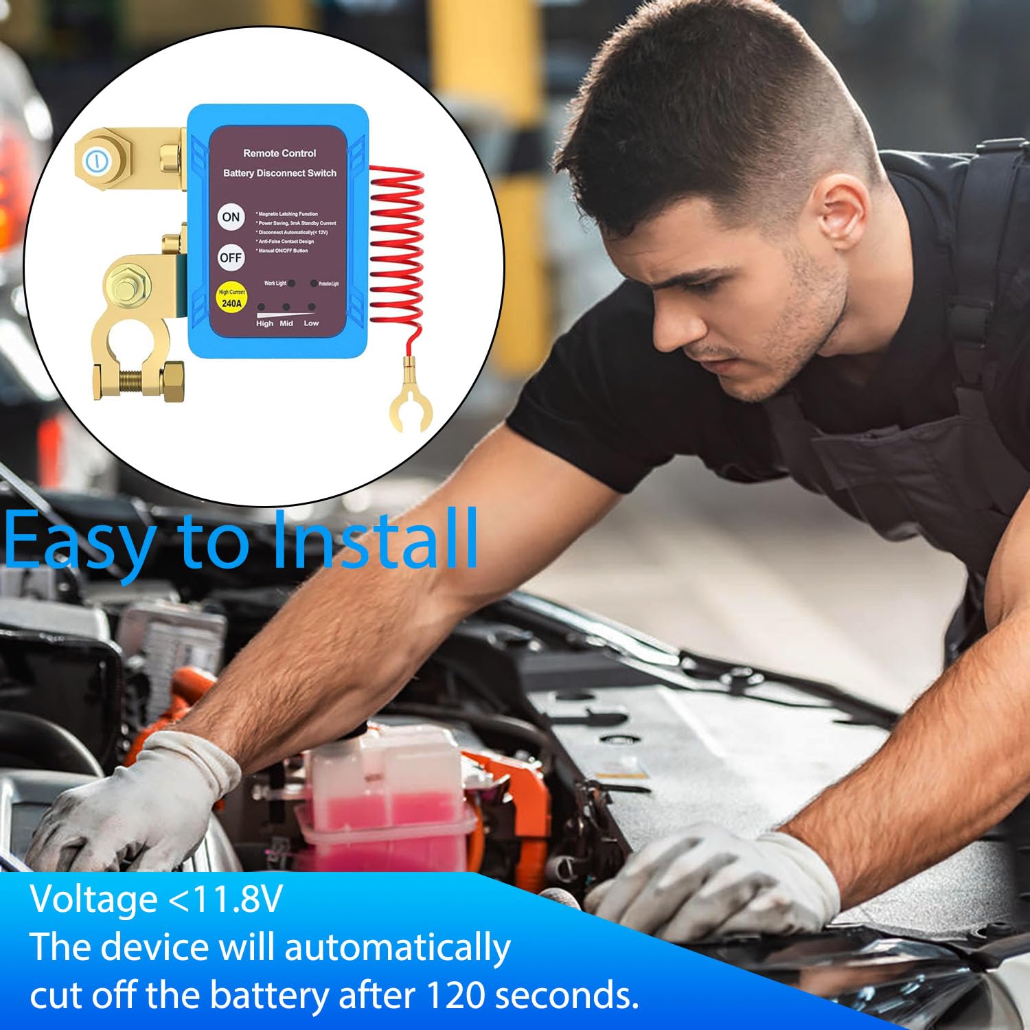 Cllena Remote Battery Disconnect Switch 12V 240A Battery Kill Switch For Car Anti Theft Automatic Cut/Shut Off Battery Switch Fo