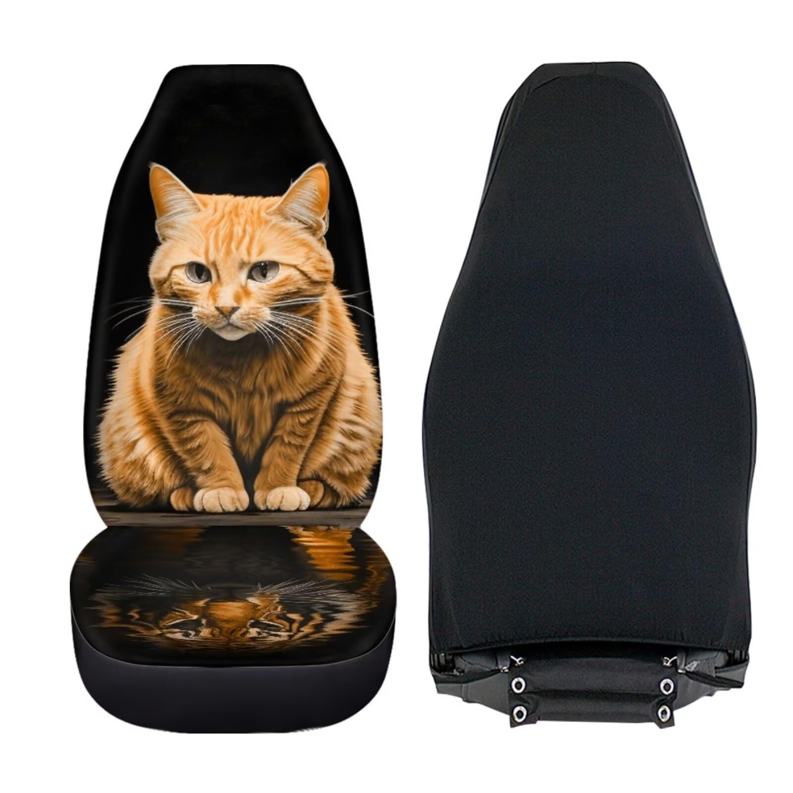 Bigcarjob 2 Pcs Animal Car Seat Cover Set For Front Only,Funny Cat And Tiger Print Vehicle Bucket Seat Cushion Pads Auto Seat Pr