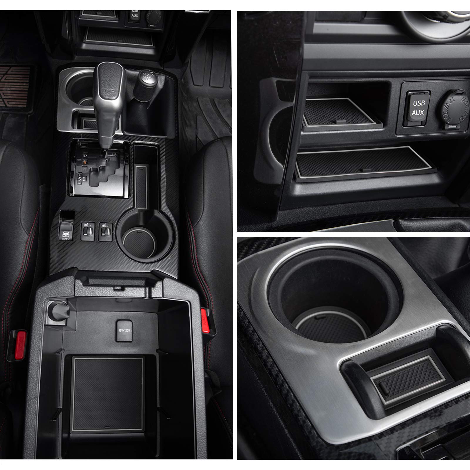 Premium Cup Holder, Console, and Door Pocket Inserts Kit Compatible with Toyota 4Runner Accessories 2010-2024 (2 Row, Gray Trim)