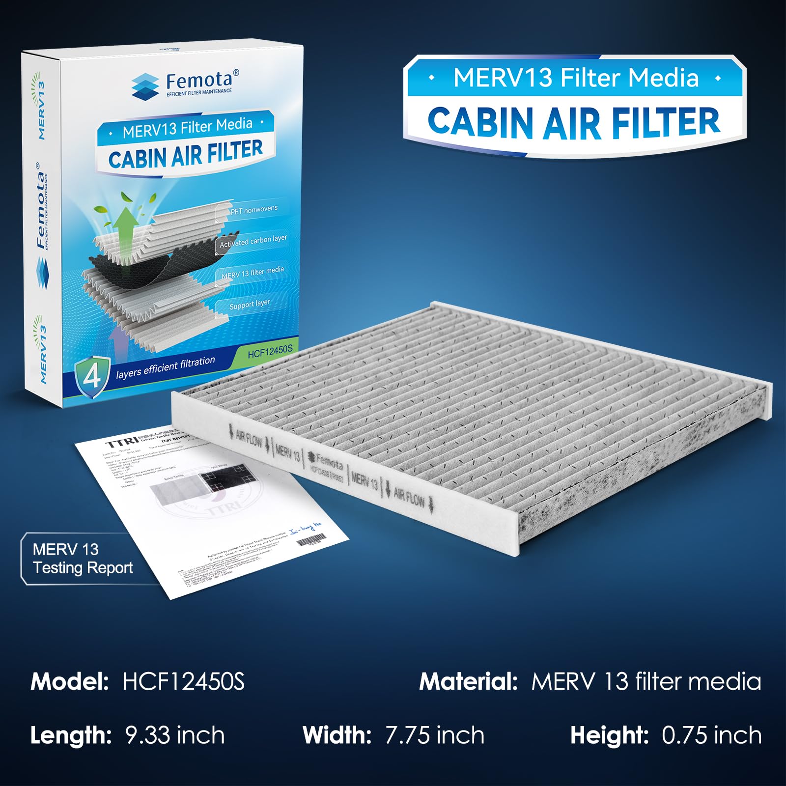 Femota MERV 13 Cabin Air Filter with Activated Carbon, CF12450 for Jeep Wrangler(2018-2024), Gladiator(2020-2023); NOT for Diese