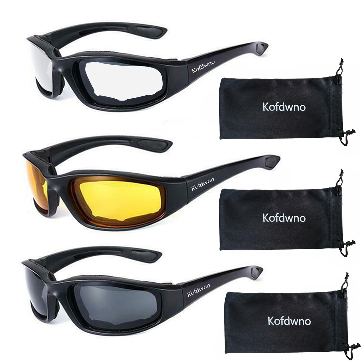3 Pairs Motorcycle Riding Glasses Foam Padded Eyewear Goggles UV Protection Anti-Wind Dustproof Motorcycle Sunglasses for Outdoo