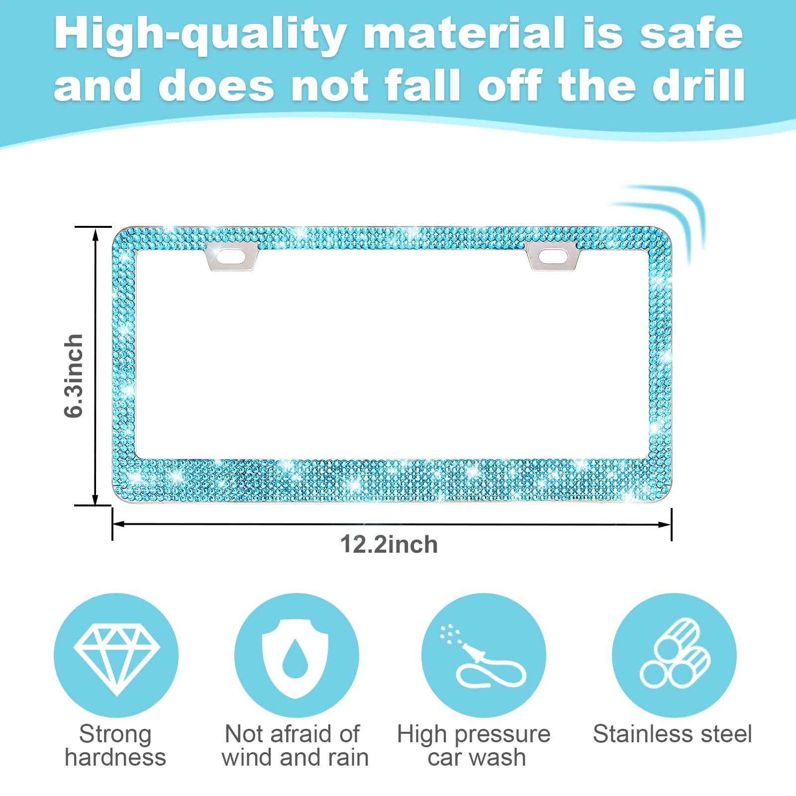 Quanqiufei 2 Pack Bling License Plate Frames For Women, Sparkly Rhinestone Diamond Car Accessories With Glitter Crystal Caps (La