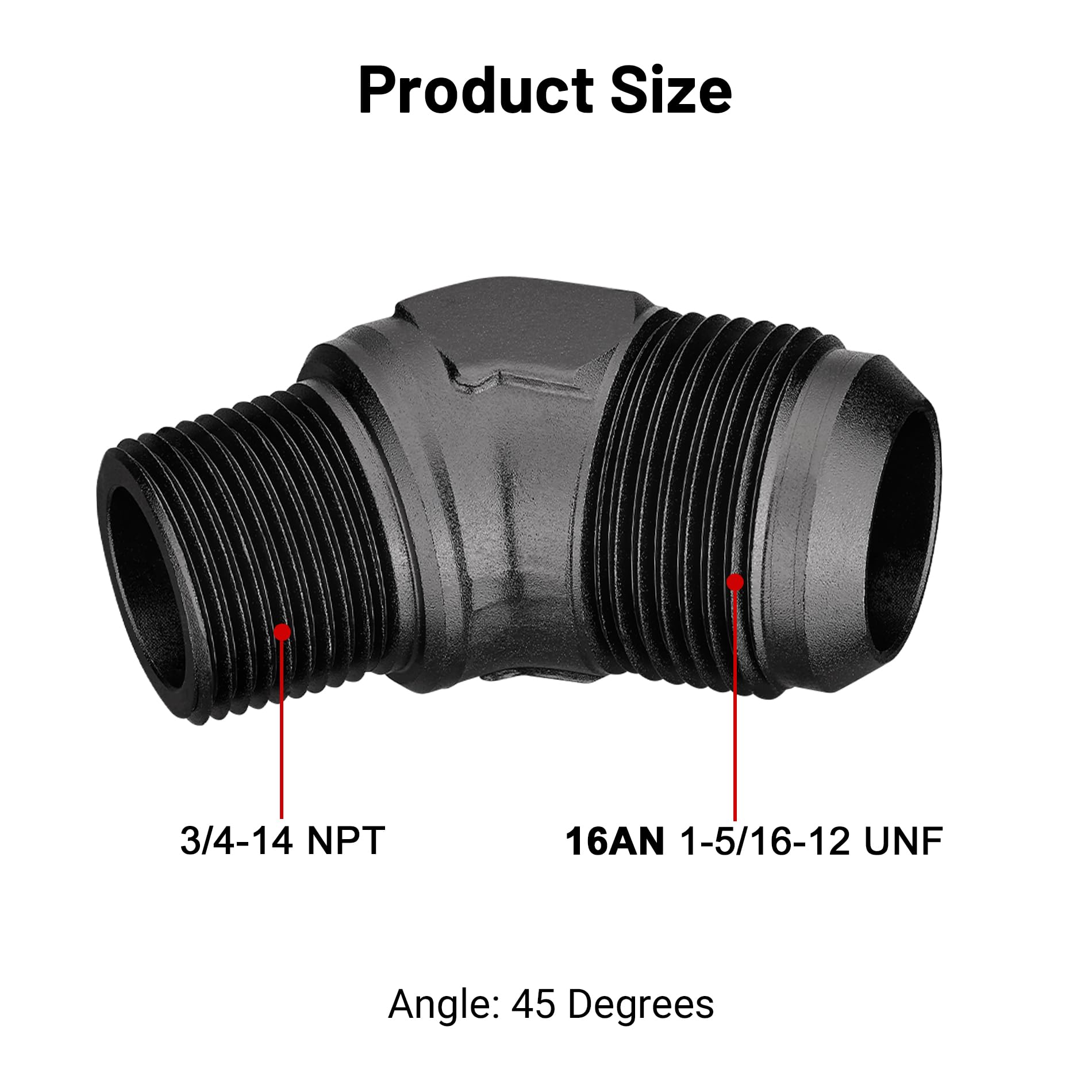 Evil Energy 16An Male Flare To 3/4'' Npt Pipe 45 Degree Fitting Adapter Aluminum Black