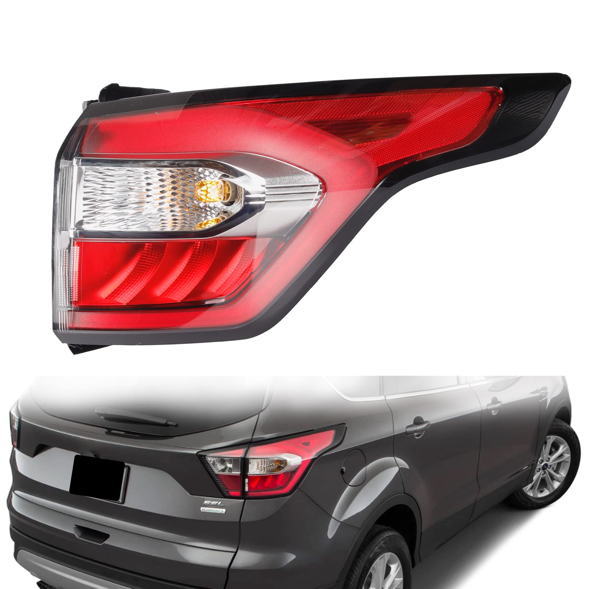 Dasbecan Right Passenger Side Tail Light Assembly With Bulb Compatible With Ford Escape Kuga 2017 2018 2019 Brake Rear Lamp